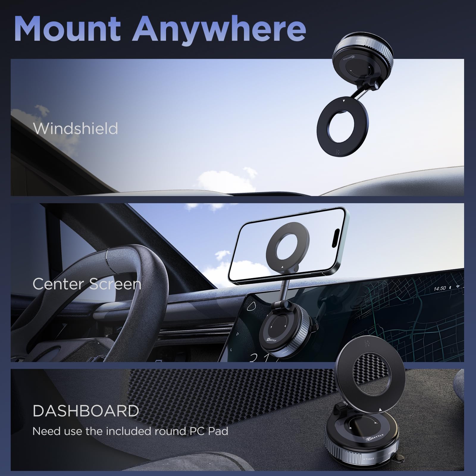 Msxttly Vacuum Magnetic Phone Holders For Your Car 2025 Suction Cup Phone Mount With Washable Nano Gel Pads 360 Adjustable Phone