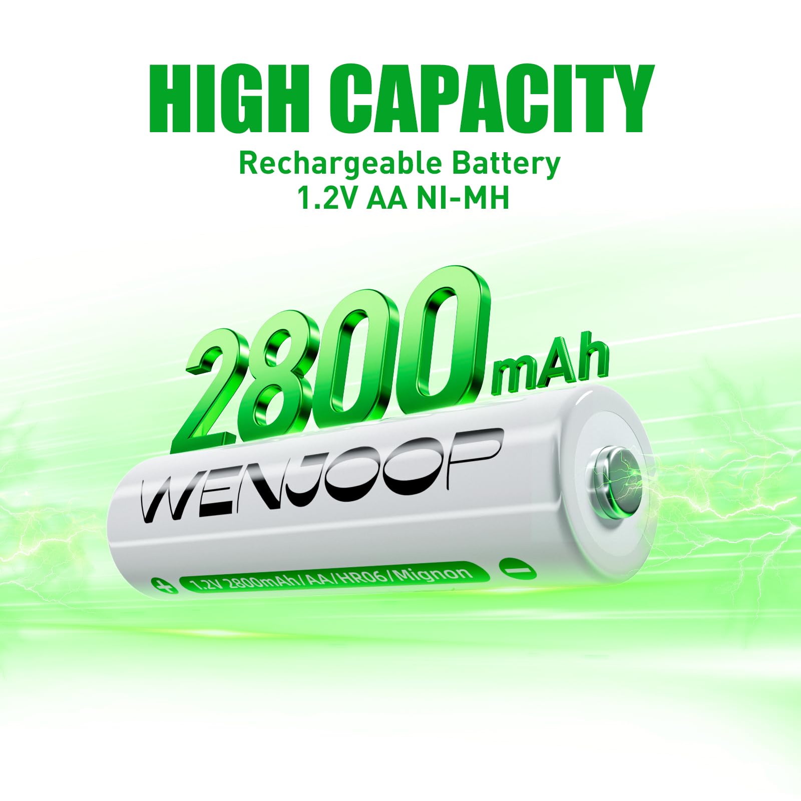 Wenjoop Rechargeable Aa Batteries, 2800Mah High Capacity, Nimh Aa Rechargeable Batteries 16Pack Long Battery Life Double Aa Batt