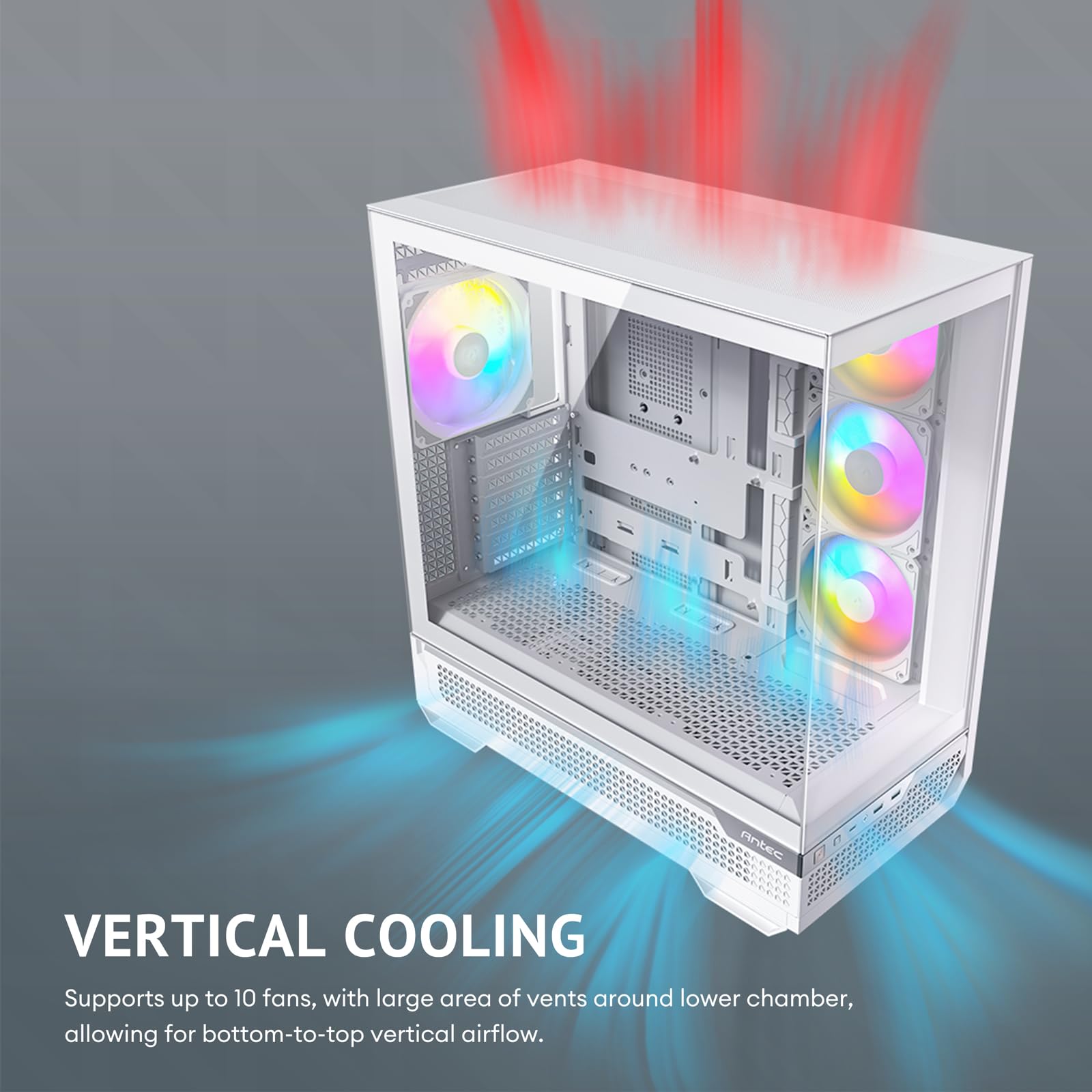 Antec C7 ARGB White Mid-Tower E-ATX Case, RTX 40 GPU Support, 4x 120mm ARGB Fans, Vertical Cooling, 360mm Radiator Support
