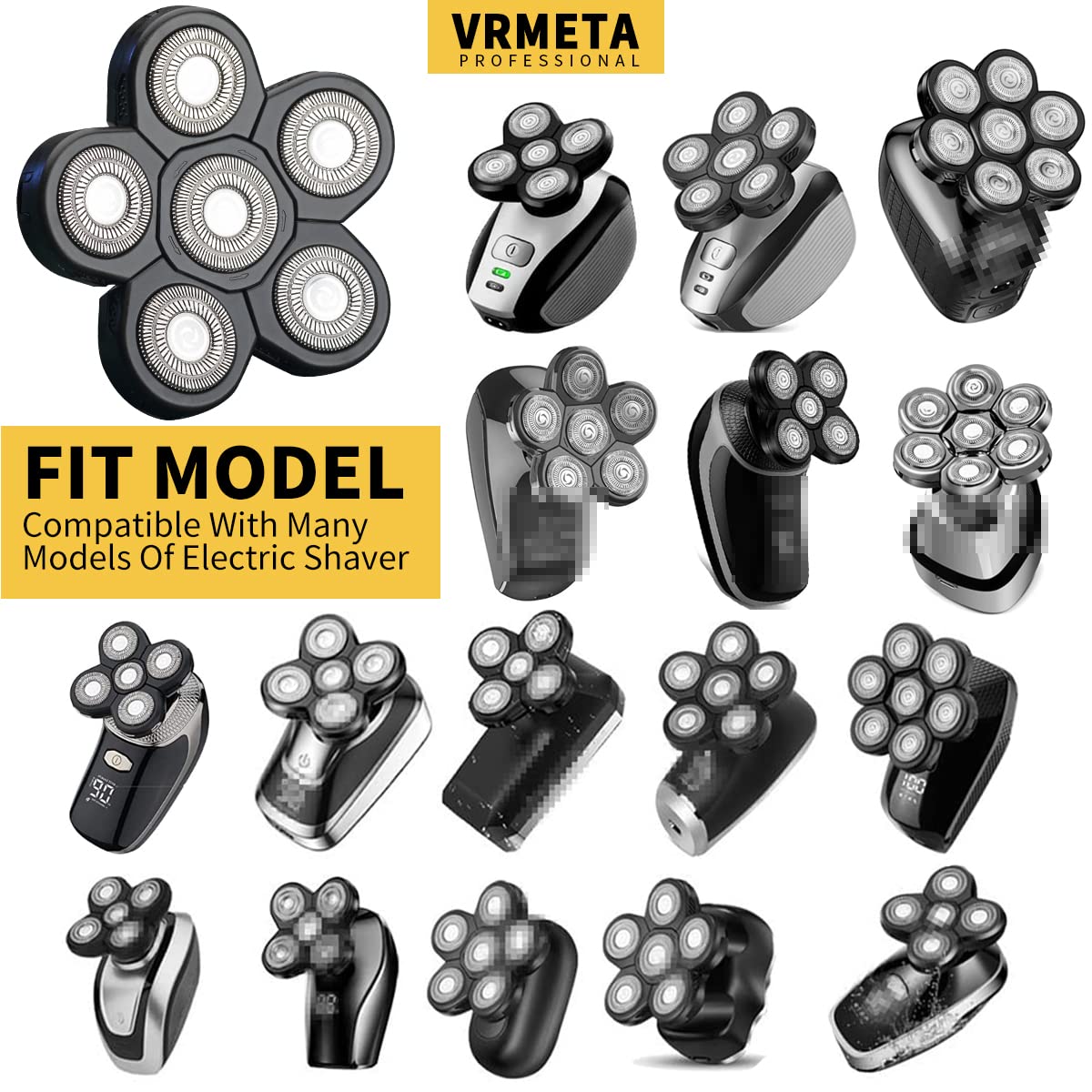 Vrmeta 6 Blades Electric Head Shaver Replacement Heads Men'S Electric Shaver Replacement Heads For Bald And Face