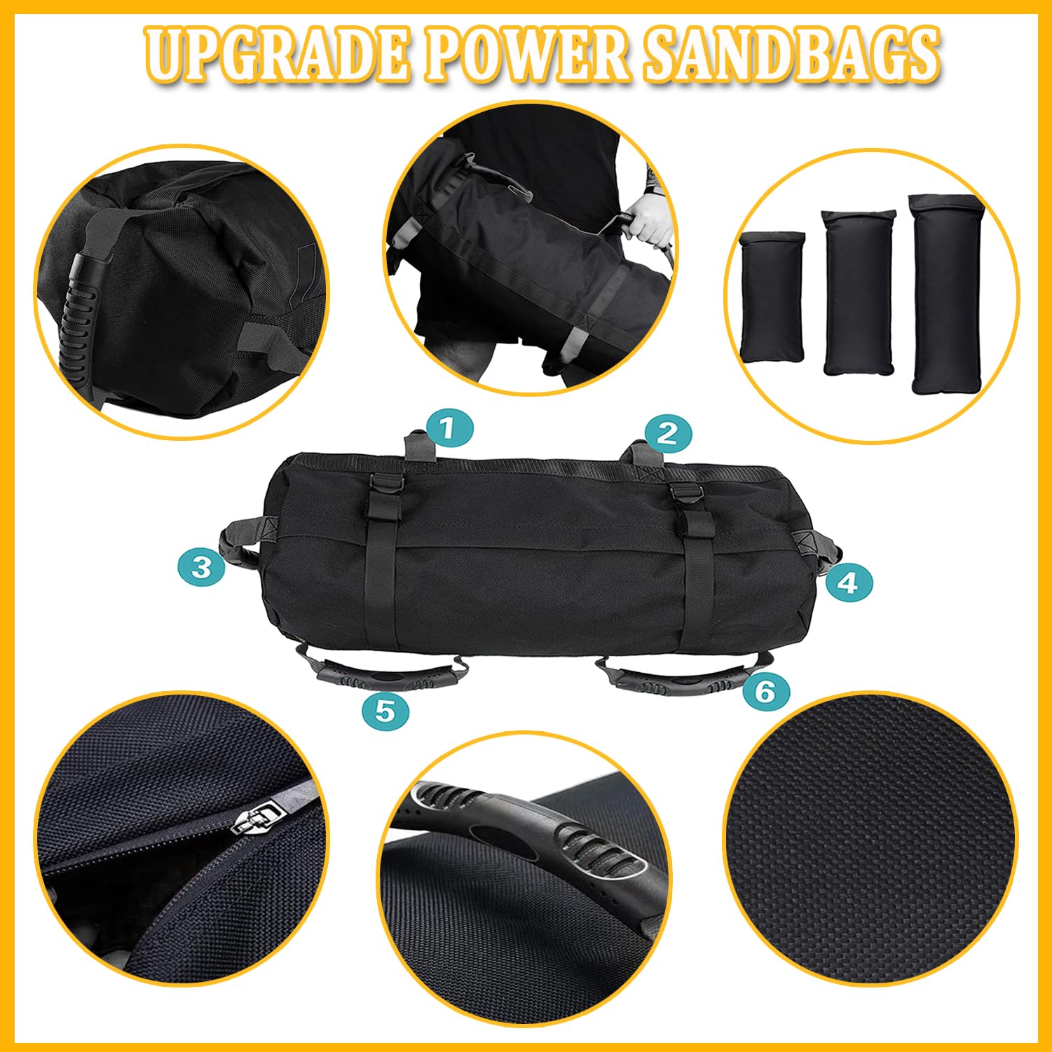 Taeku Fitness Sandbag, Heavy Duty Workout Sand Bag With Handles Weighted Slam Bag With 3 Unfilled Bags For Strength Powerlifting