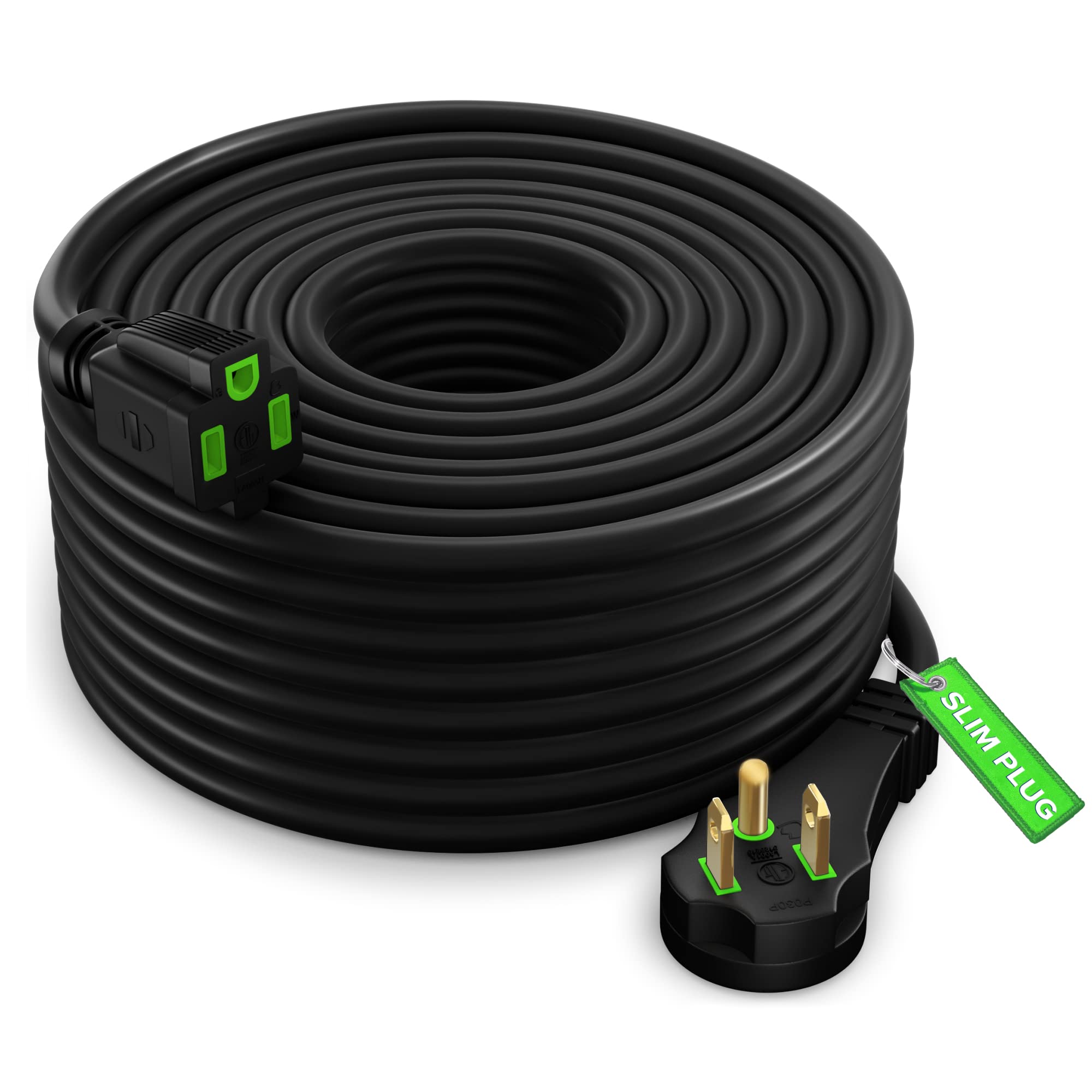Maximm Flat Plug Extension Cord 50 Ft With Slim Space-Saving Plug Design, Low Profile Extension Cord 16Awg (Black)