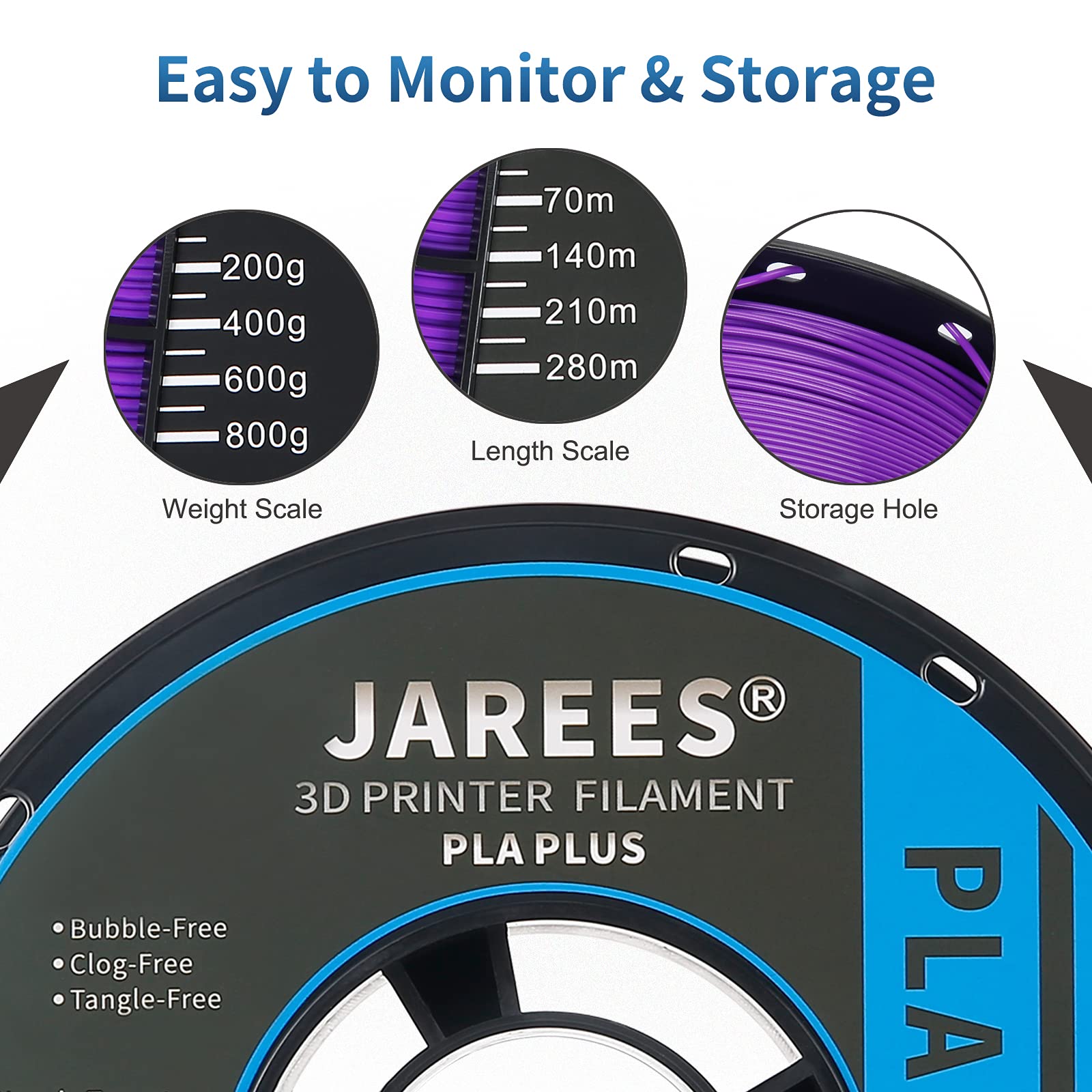 Jarees Purple Pla Plus(Pla+) Filament 1.75Mm, Higher Toughness 3D Printer Filament Pla, High Speed Pla Pro 1Kg Spool (2.2Lbs), D