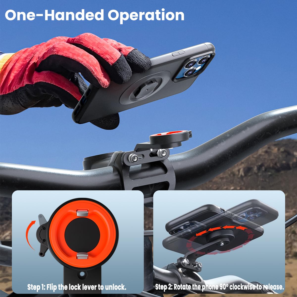 Sincetop Mountain Bike Phone Mount, Out Front Bcycle Cell Phone Holder - 1S Quick Lock And Release Aluminum Stem/Handlebar Phone