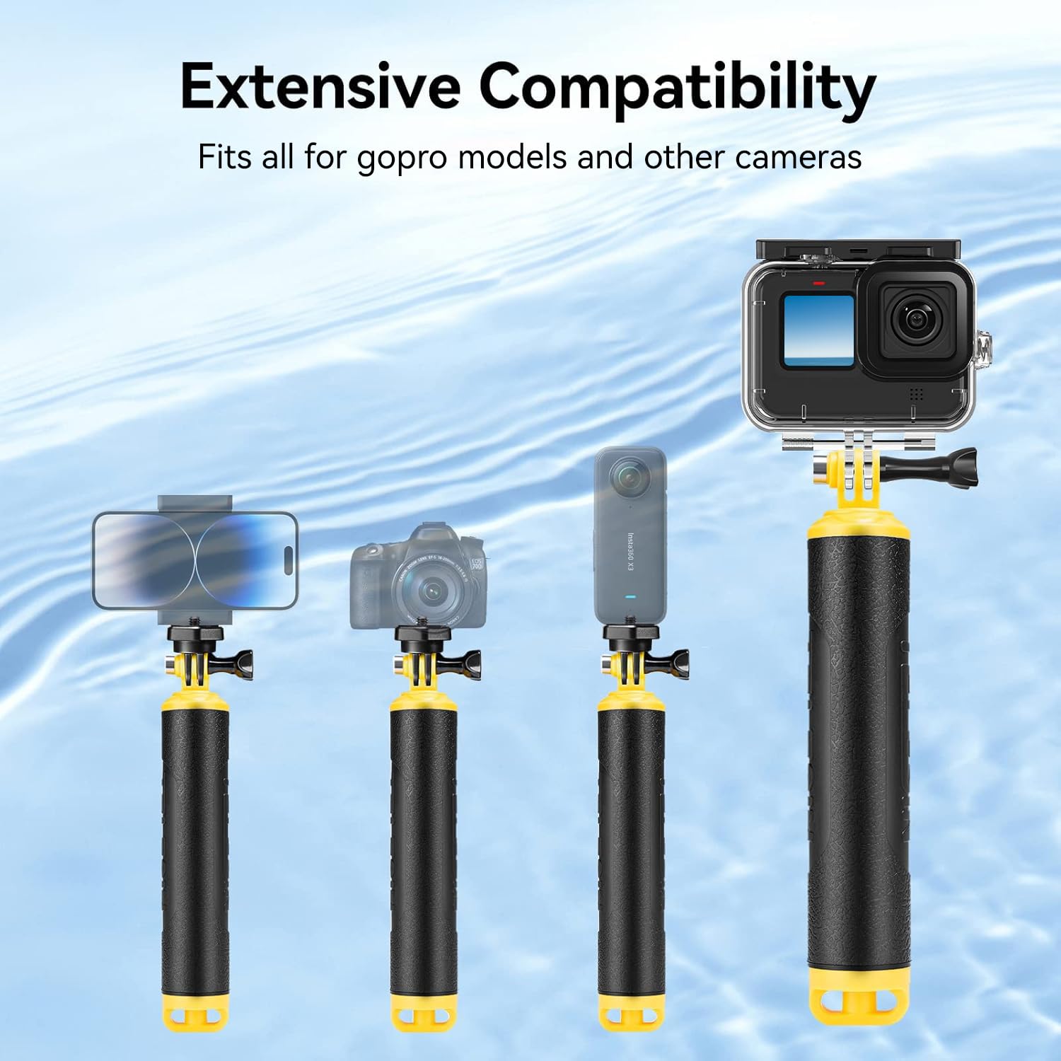 Telesin Floating Hand Grip For Gopro Hero 13 12 11 10 9 8 7+ Series, Dji, Insta360 Most Action Cameras, Underwater Selfie Stick Suitable For Surfing, Snorkeling, Underwater Shooting