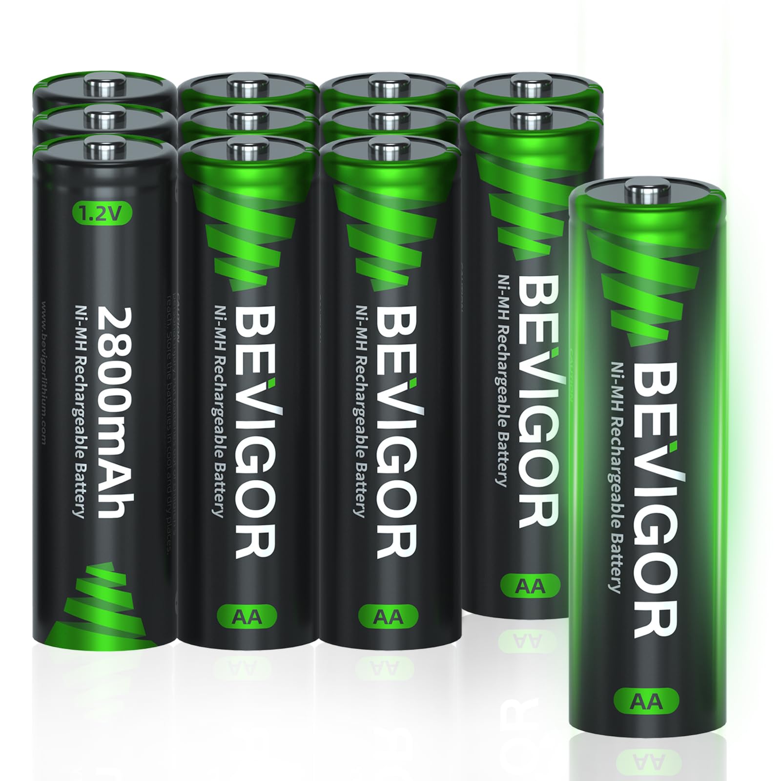 BEVIGOR AA Rechargeable Batteries 1500 Cycle, 2800 mAh High Capacity 1.2V NiMH Low Self Discharge AA Battery, 12 Count
