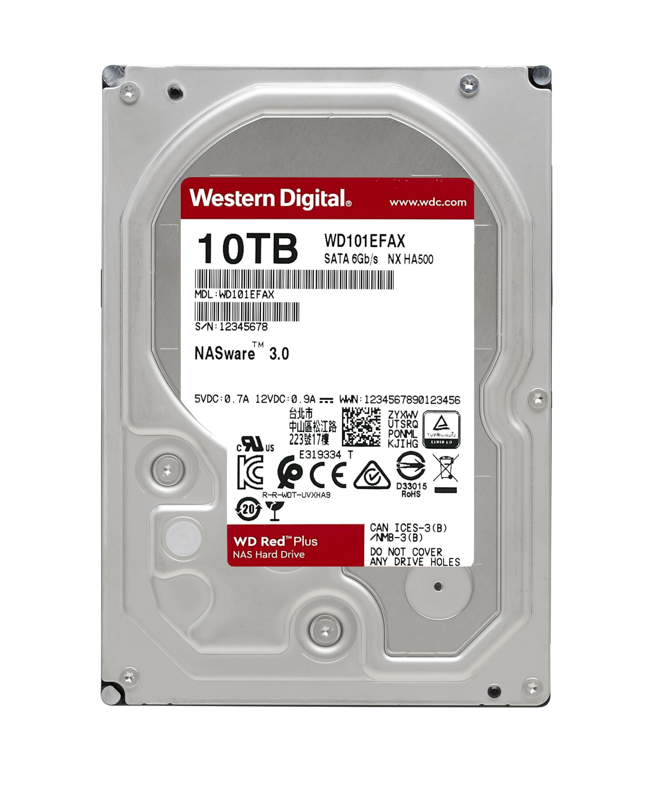 Western Digital 10Tb Wd Red Plus Nas Internal Hard Drive Hdd - 5400 Rpm, Sata 6 Gb/S, Cmr, 256 Mb Cache, 3.5 - Wd101Efax