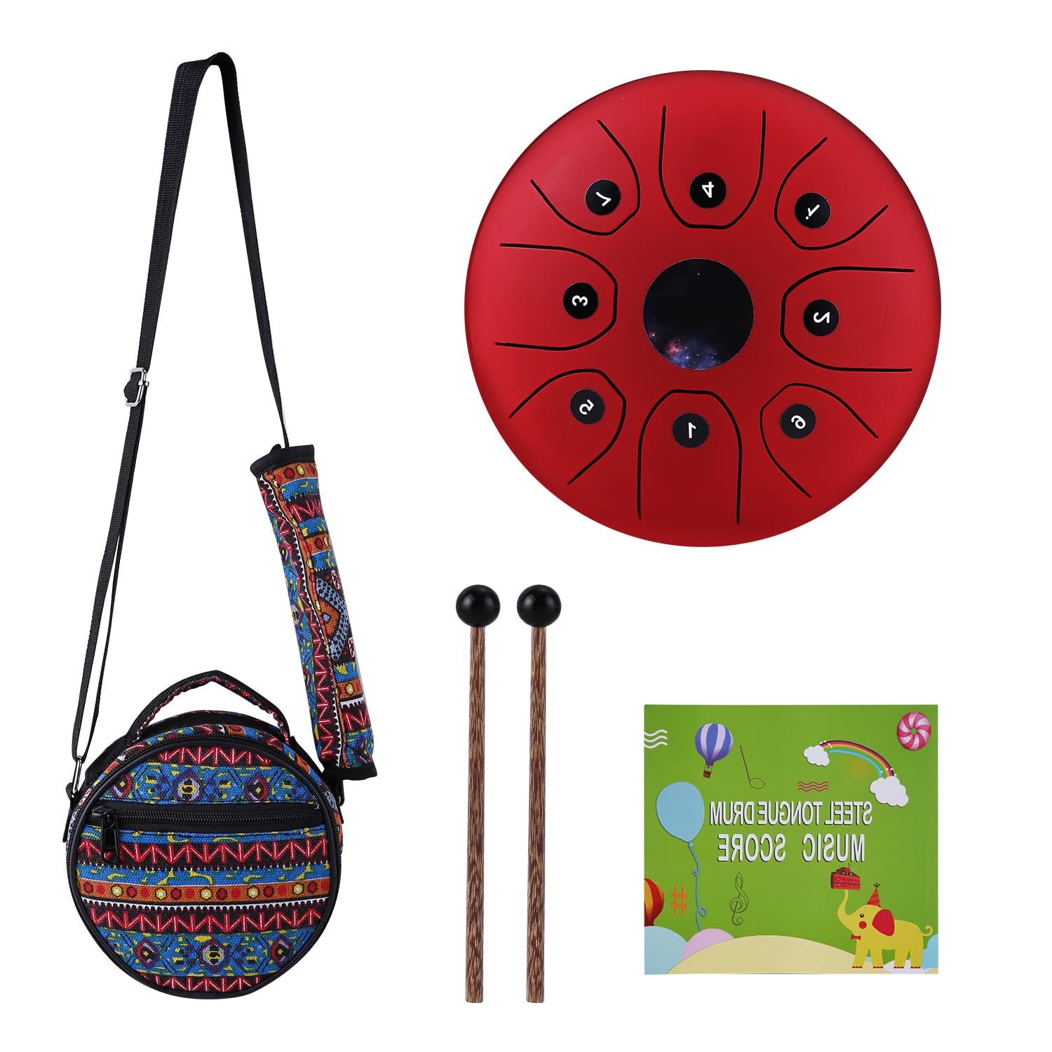 5.5 Inches Mini Steel Tongue Drum 8 Notes CKey Handpan Drum Steel Pocket Drum Percussion Instrument with Mallets Carry Bag for 