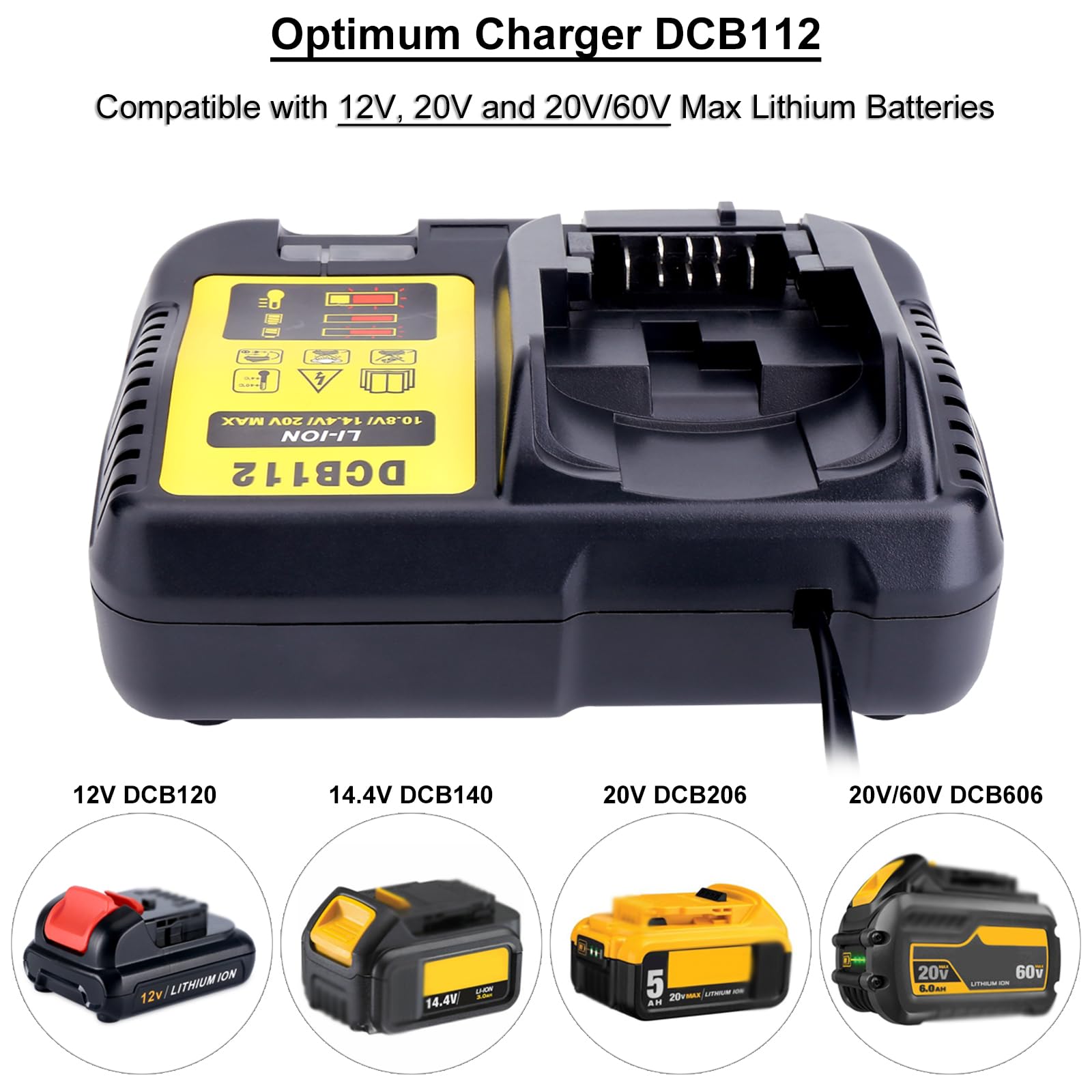 Biswaye 20V Max Battery Charger Dcb112 Dcb115 For 12V, 20V And 60V Max Lithium Battery Dcb201 Dcb204 Dcb606 Dcb609 Dcb207 Dcb206
