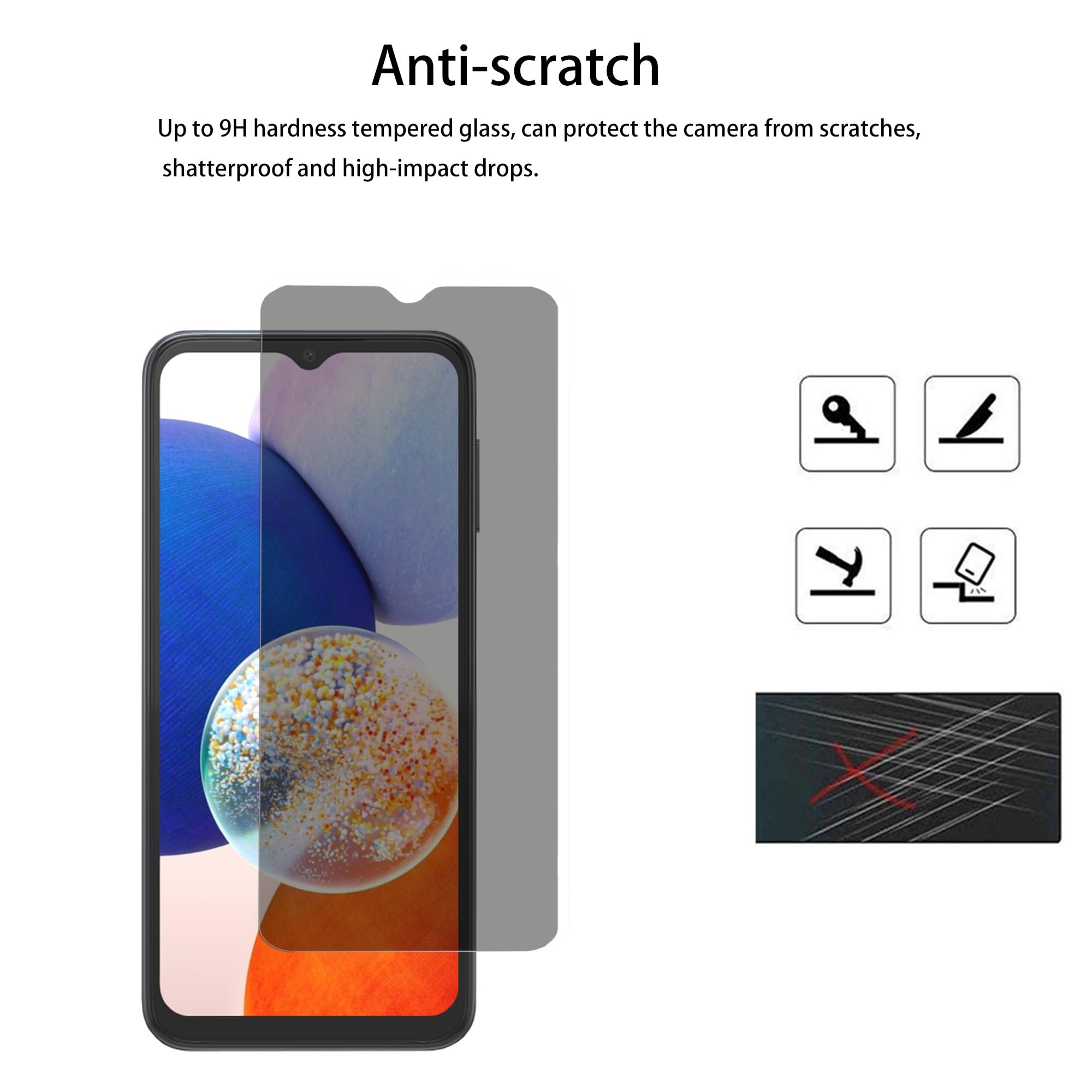 Hkkais [3 Pack Privacy Screen Protector Designed For Samsung Galaxy A14 5G Anti Spy Private Tempered Glass Film