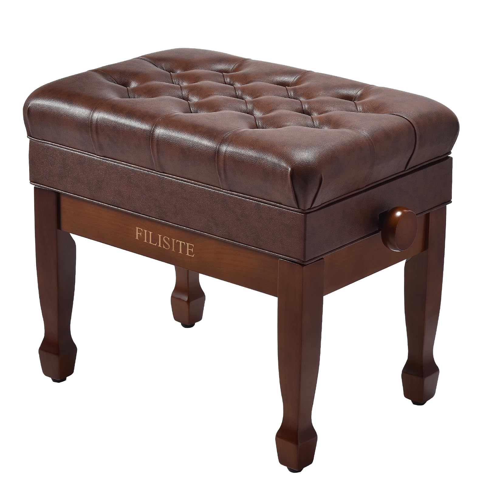 FILISITE Adjustable Height Piano Bench with Storage, Heavy Duty Solid Wood Piano Stool Keyboard Bench with PU Leather Padded Cus
