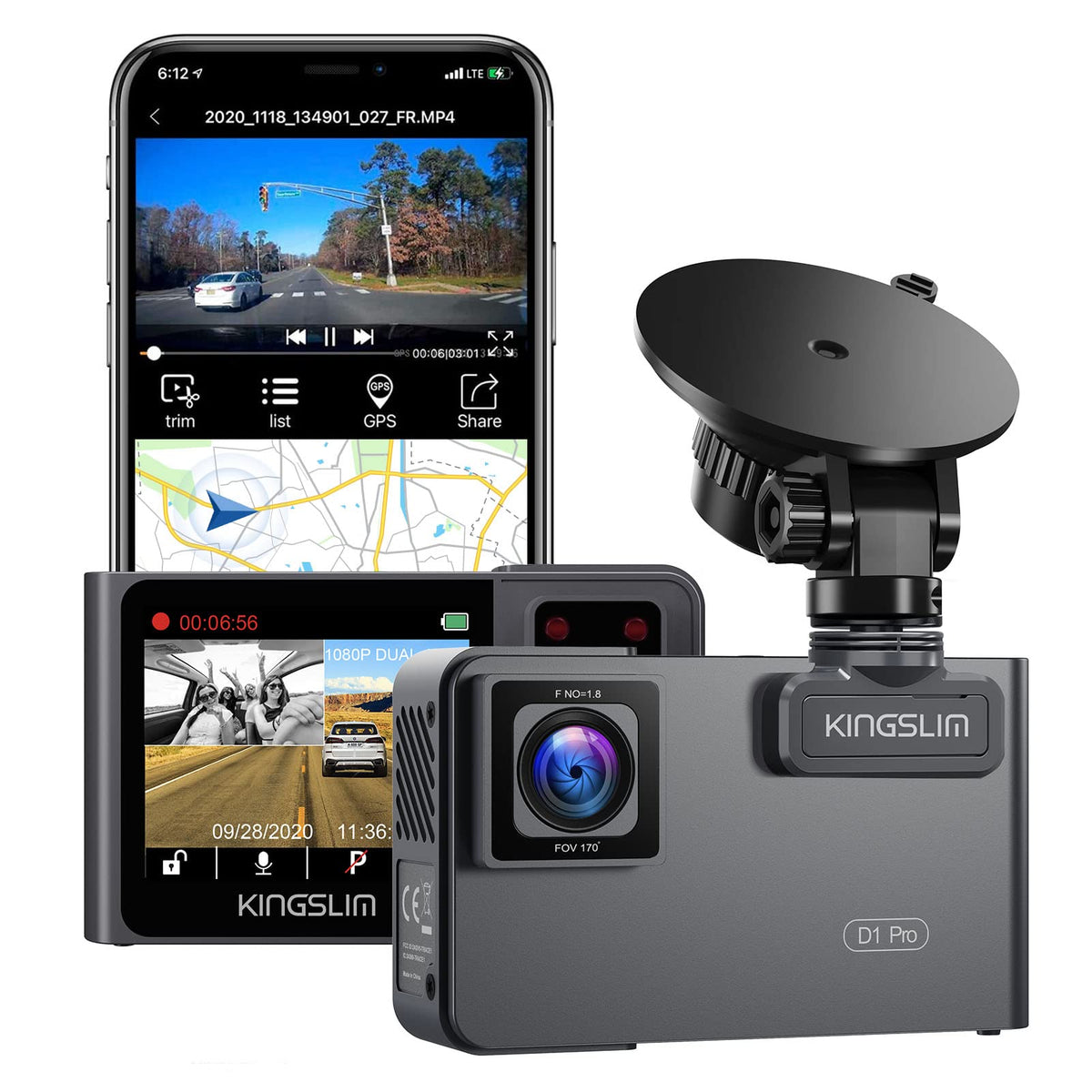 Kingslim D1 Pro 2K Dash Cam Front And Inside With Wi Fi Gps   2K/1080P Dual Car Camera Driving Recorder, Super Night Vision With