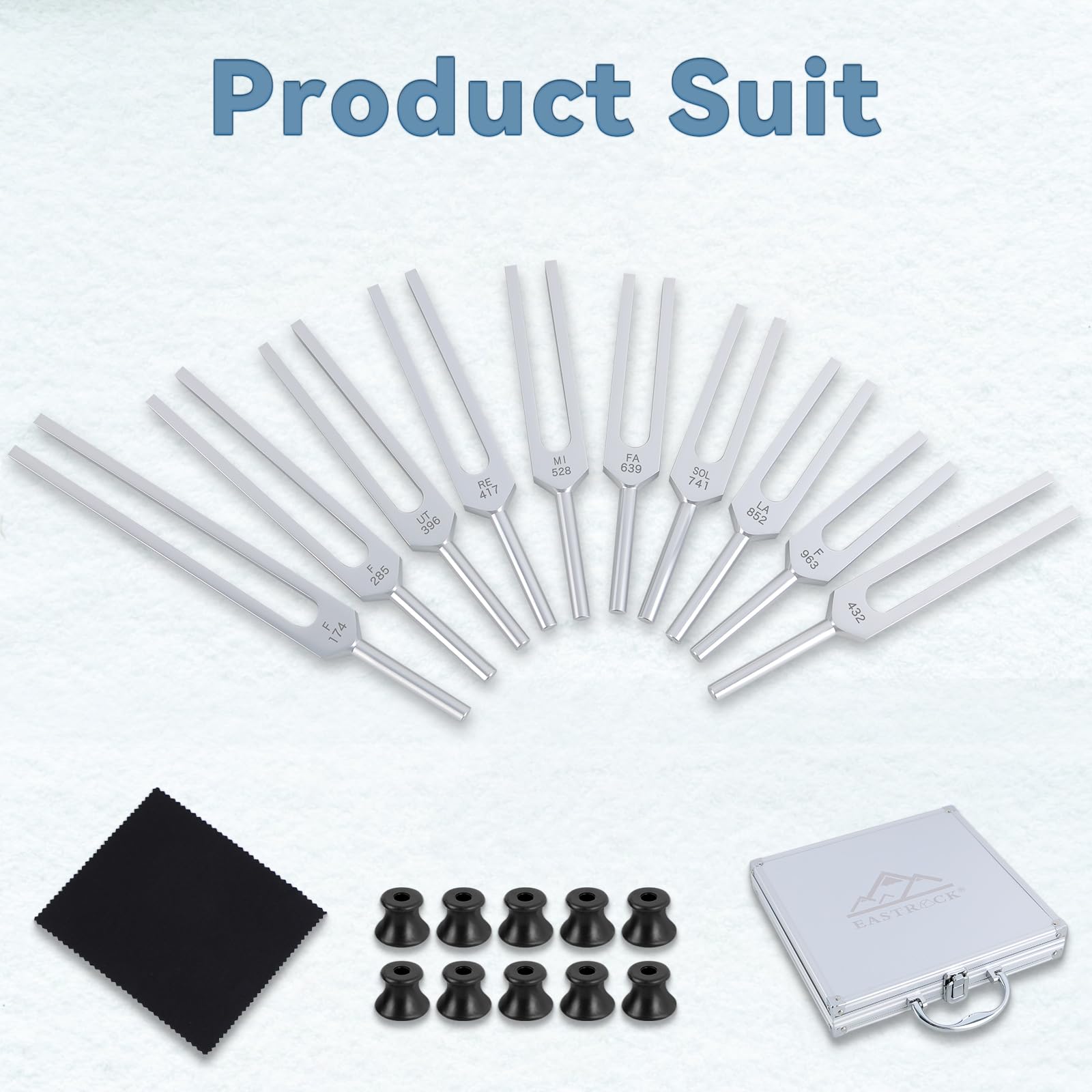 Eastrock 10 Tuning Fork Set Chakra Tuning Fork Set Aluminum Alloy Material, Sound Healing Instruments Kit With Mallets And Bases