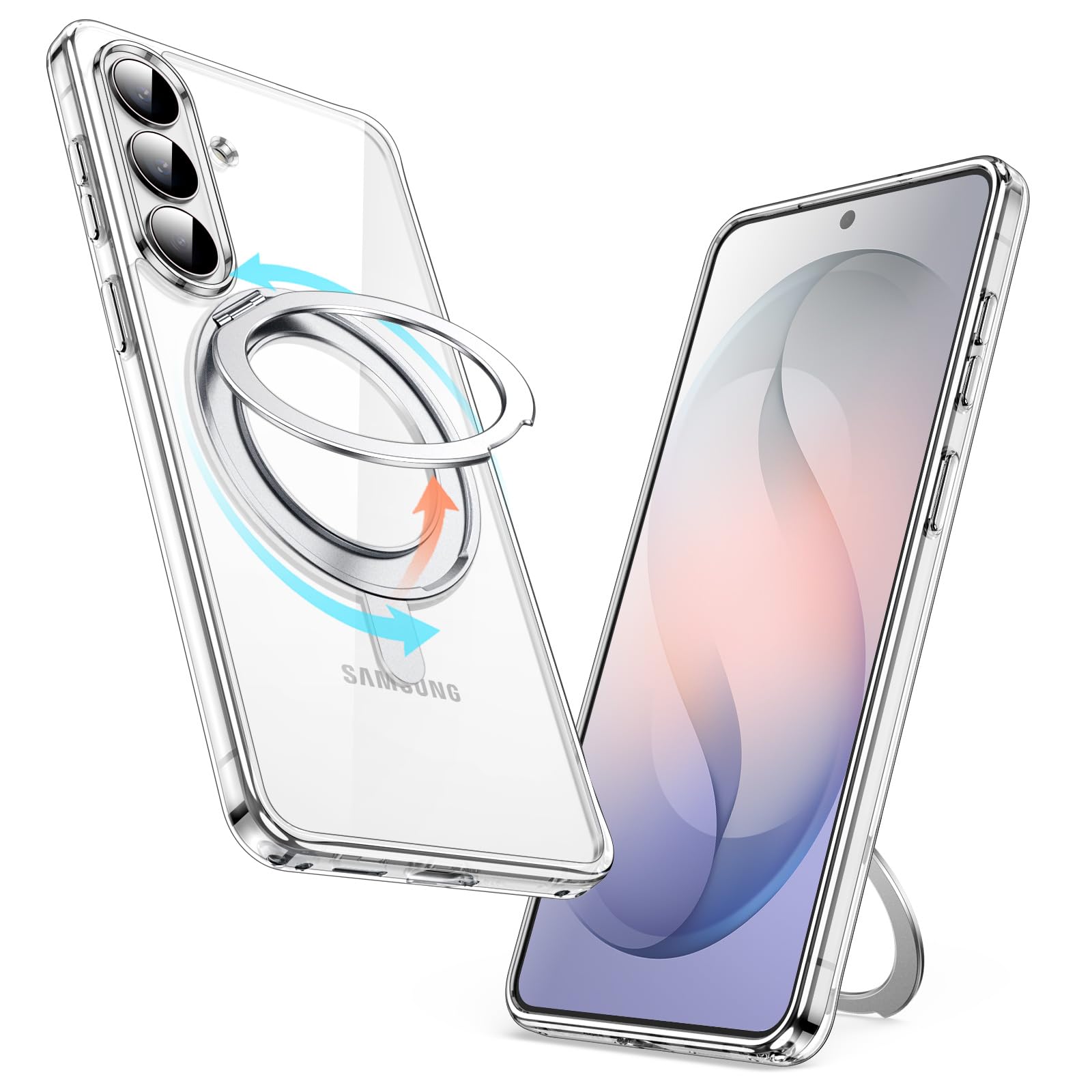 JETech 360 Degree Rotatable Ring Case for Samsung Galaxy S26, Compatible with MagSafe, Clear Shockproof Phone Cover with Stand &