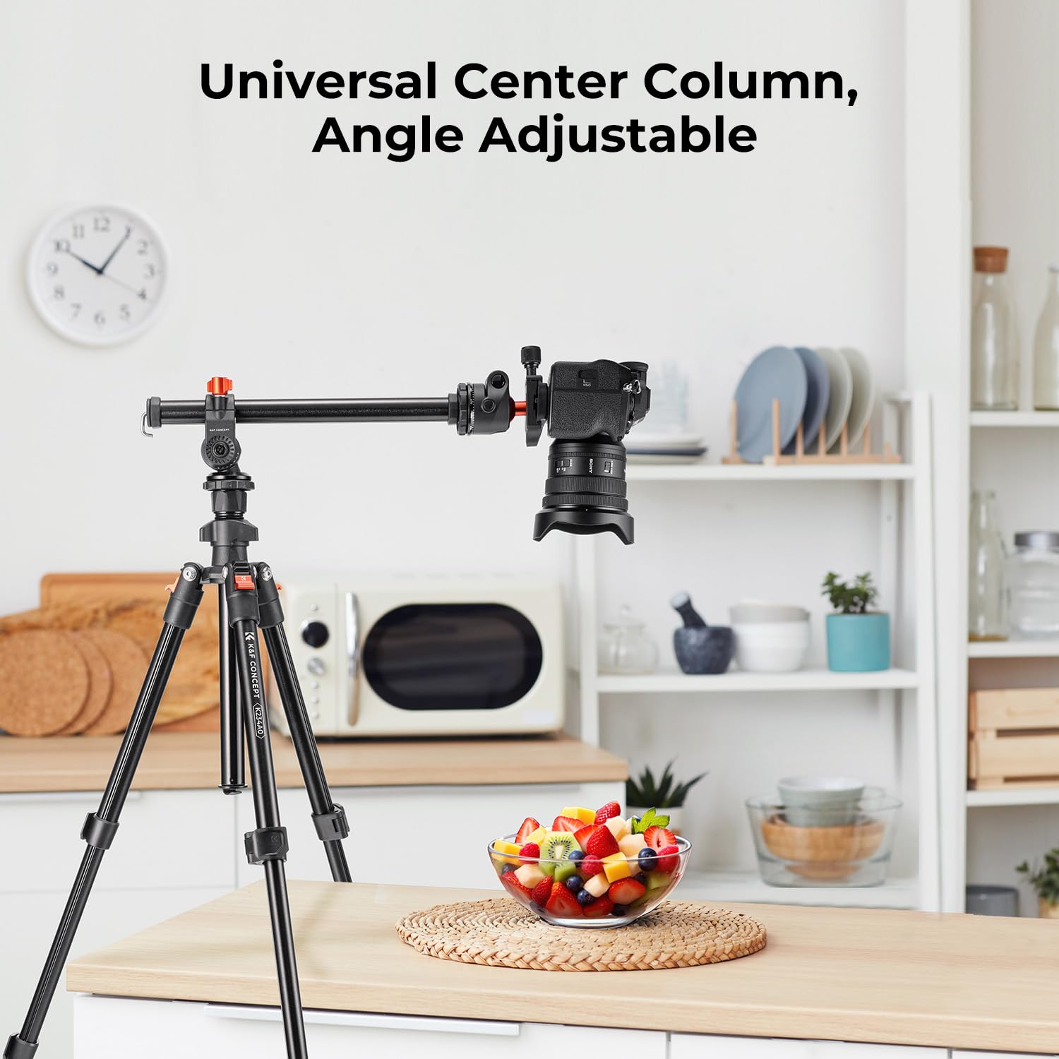 K&F Concept 76 Inch Camera Tripod With Rotatable Multi Angle Center Column,Lightweight Travel Outdoor Dslr Tripods With 360 Degree Ball Head Load Capacity 8Kg/17.6Lbs, Cellphone Clips For Smartphone