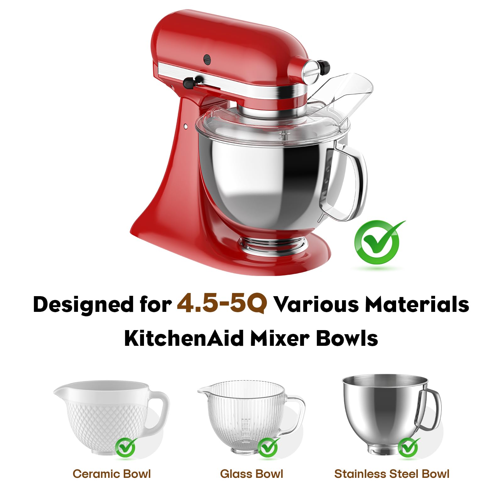 Cofun Pouring Shield For Kitchenaid 4.5 5 Q Tilt Head Stand Mixers, Fit Splash Guard For Kitchenaid Mixer Bowl(Stainless Steel,