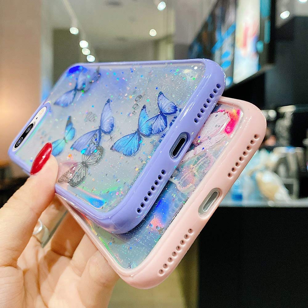 LCHULLE iPhone Xr Case Iridescent Butterfly Laser Bling Glitter Soft TPU Pink