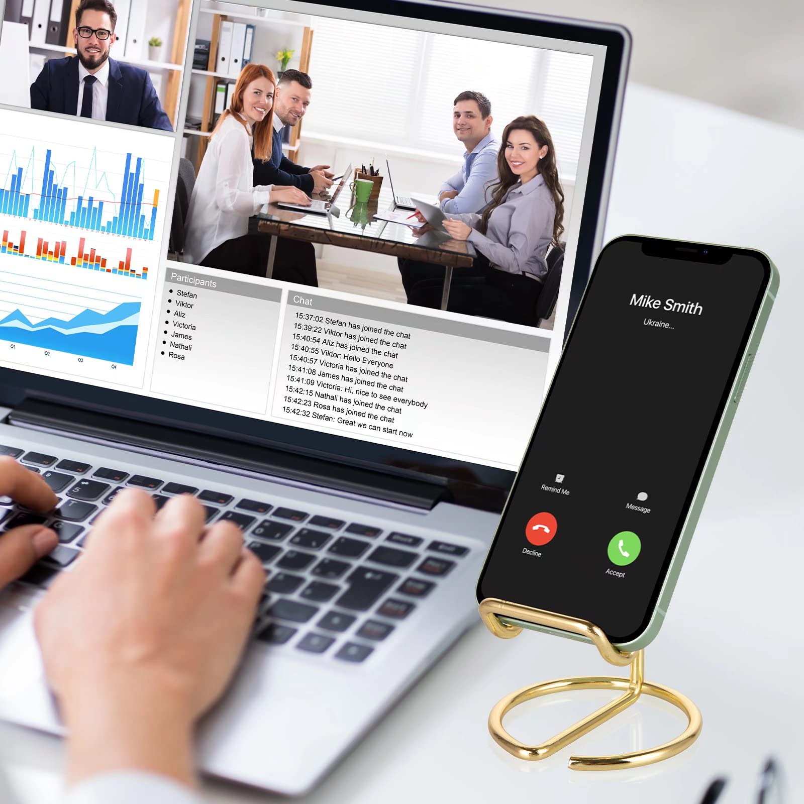 Roposy 2 Pack Cell Phone Stand For Desk, Cute Metal Gold Cell Phone Stand Holder Desk Accessories, Compatible With All Mobile Ph