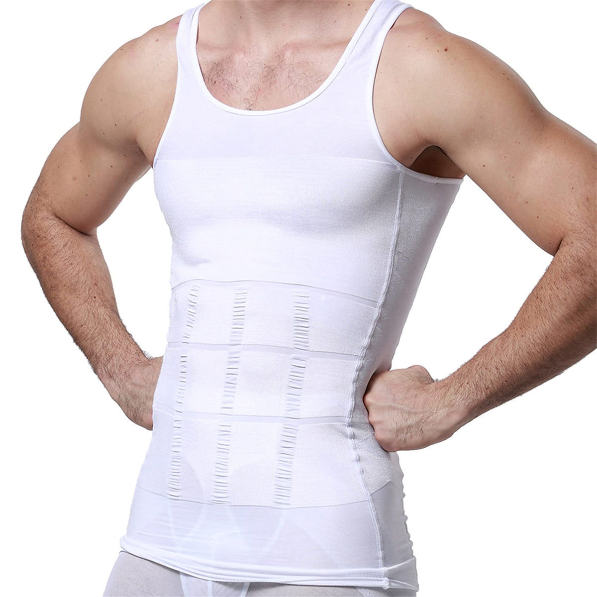Mens Slimming Body Shaper Vest Shirt Abs Abdomen Slim, Xxl, White