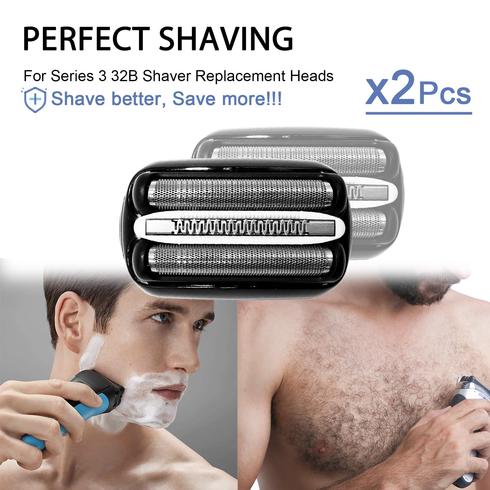 Vidsa 2Pack 32B Series 3 Electric Shaver Replacement Heads For S3 Foil & Cutter Razor Heads 3040S 3010S 3000S 3080S 380S 4, 390C