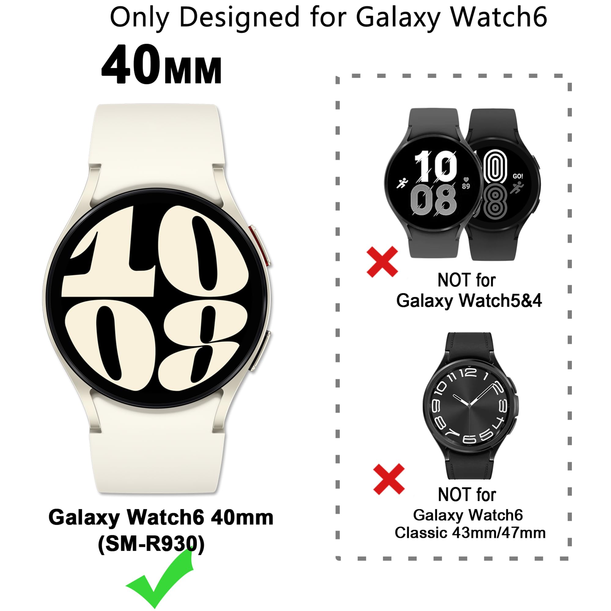 6-Pack Bling Watch Screen Protector For Samsung Galaxy Watch6 40Mm, Glitter Case Tpu Soft Cover Full Protection With Crystal Rhi