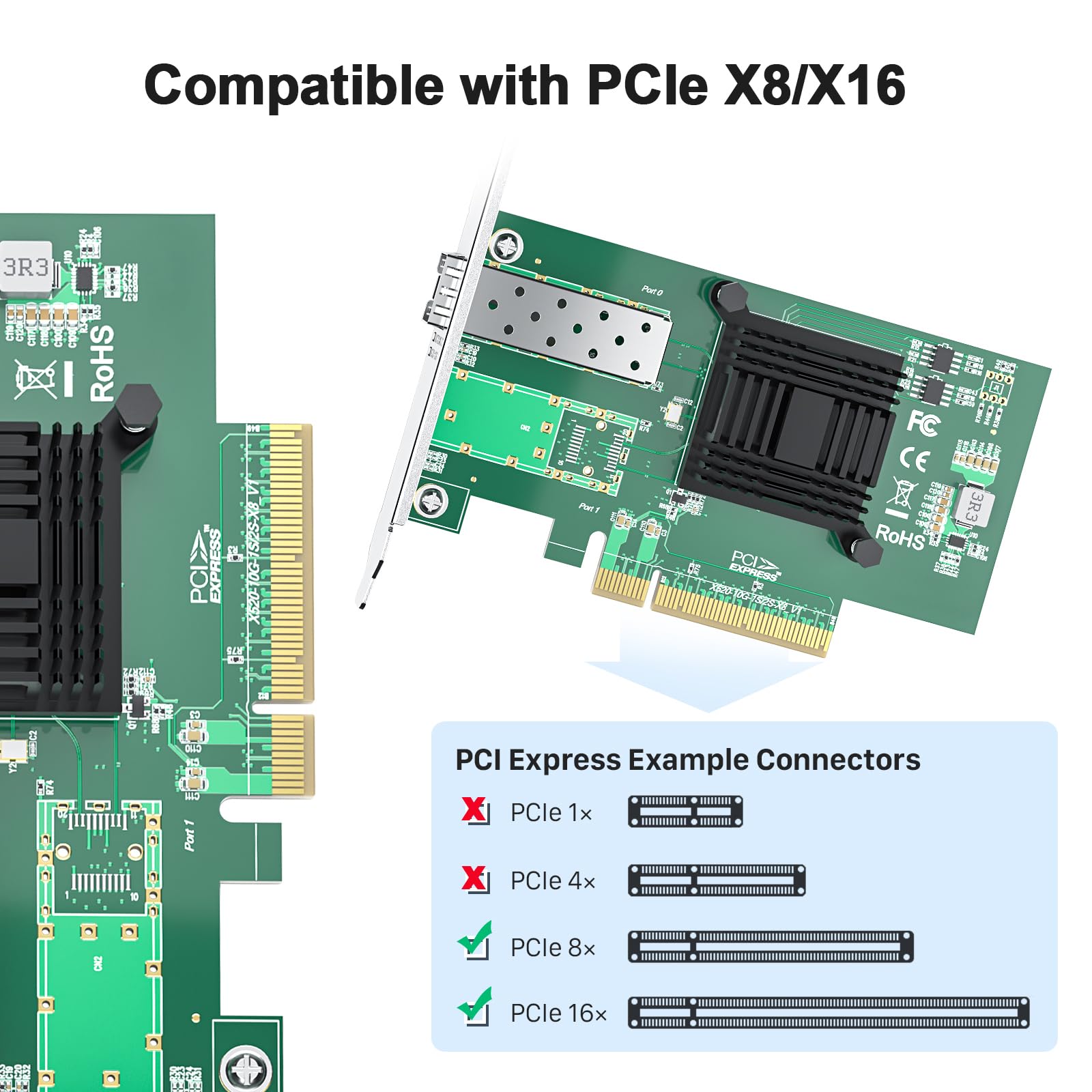 10Gb Pci E Network Card Nic Compatible For Intel X520 Da1(Intel E10G42Btda), With Intel 82599En Controller, Single Sfp+ Port, 10