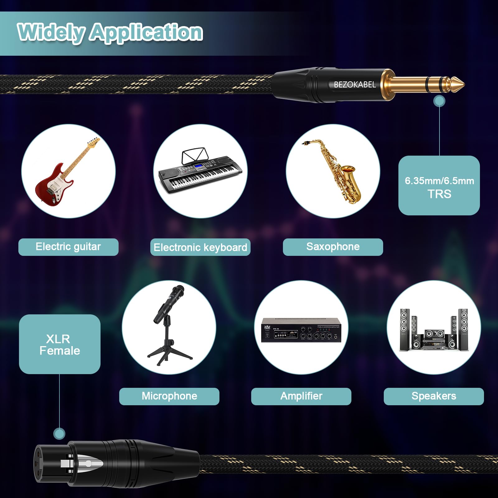 Xlr To 1/4 Inch (6.35Mm) Trs Cable, Bezokable Balanced Xlr Female To 1/4 Adapter 6Ft 1Pack, Quarter Inch To Xlr Microphone Cable
