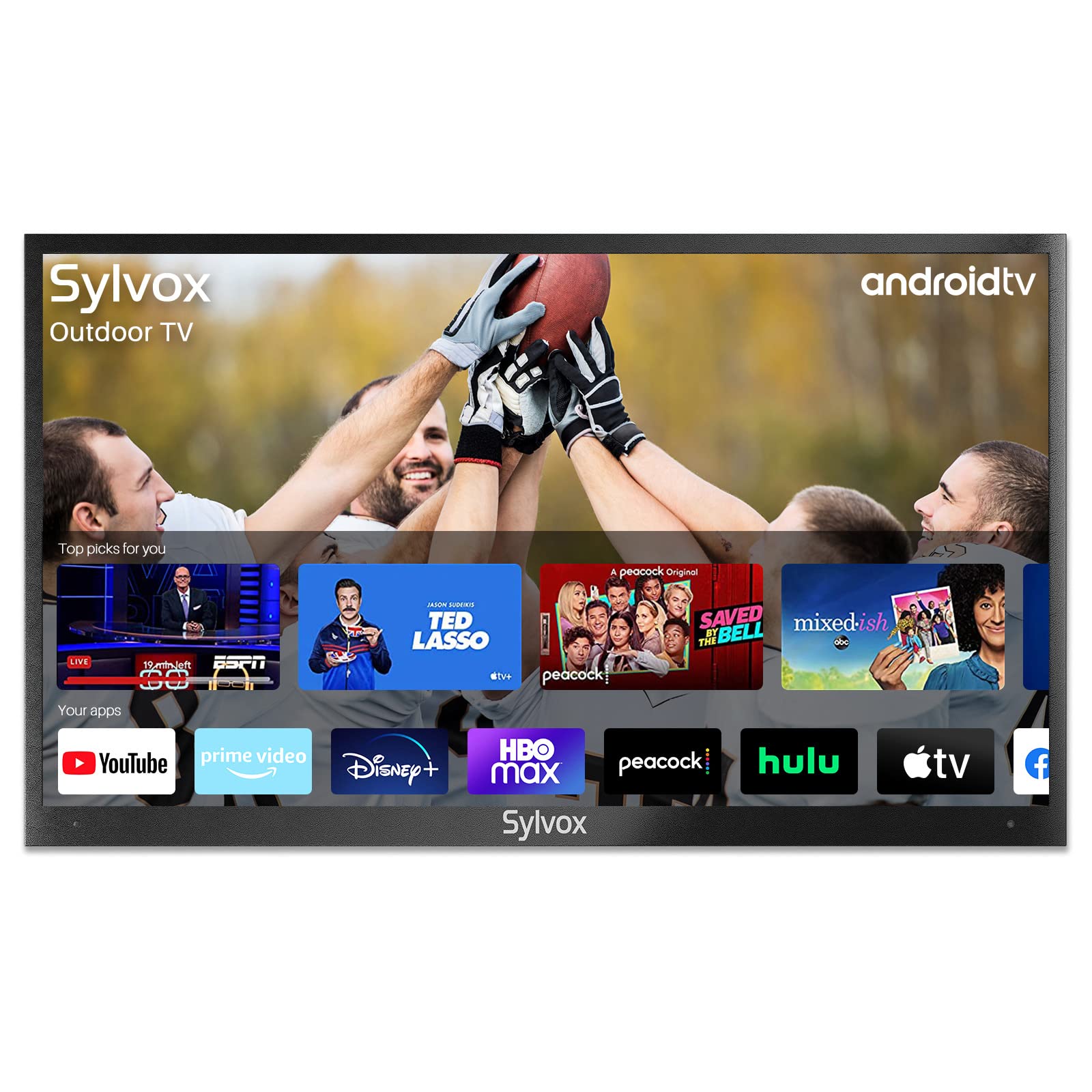 Sylvox 55'' Outdoor Smart Tv, New Android Tv Weatherproof 4K Led Tv, Built In Chromecast Voice Assistant Dual Speakers High Brig