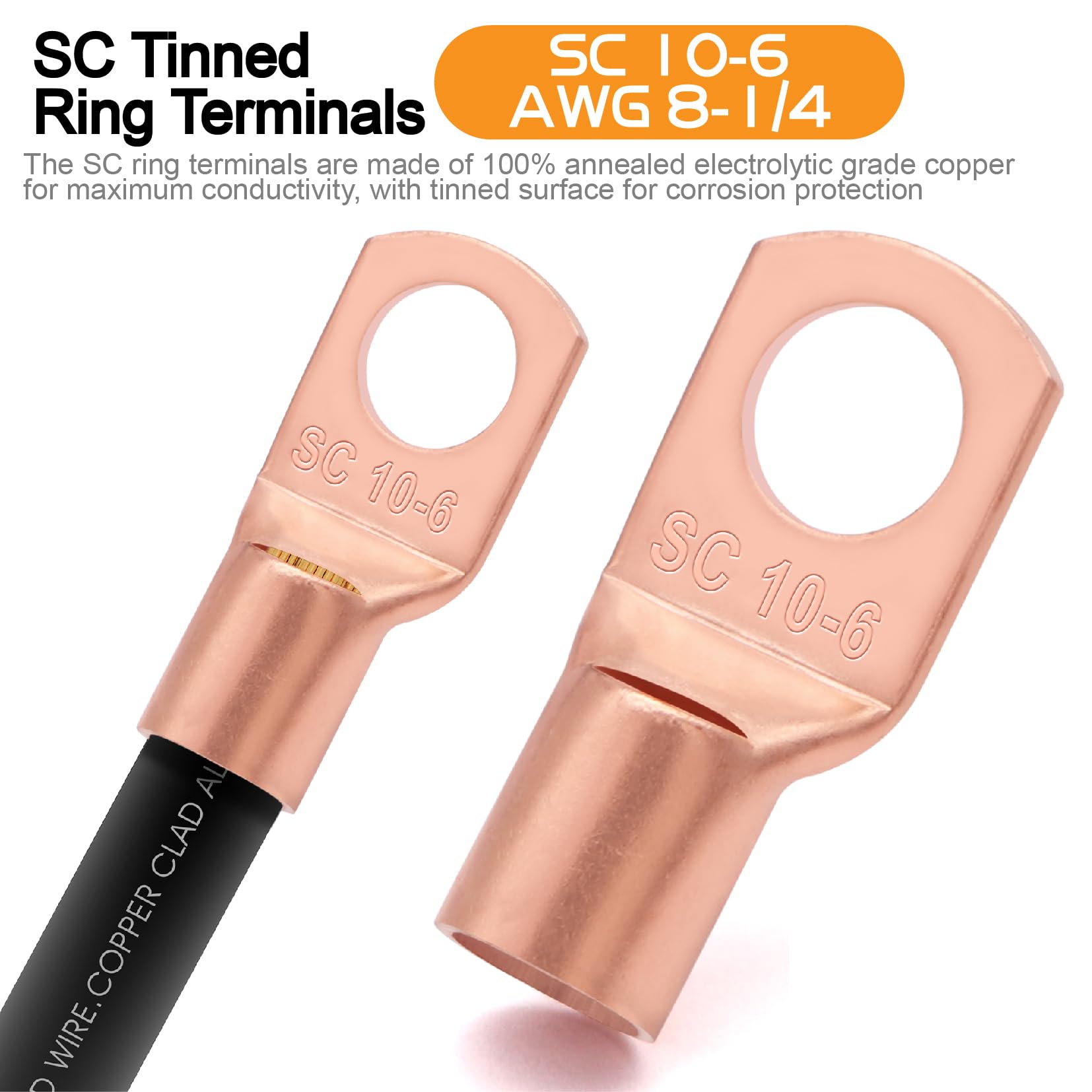 8 Gauge Wire (25Ft Each  Black/Red) Copper Clad Aluminum Cca,60A Agu Fuse Holder,20Pcs Lugs Terminal Connectors And 2 :1 Heat Sh