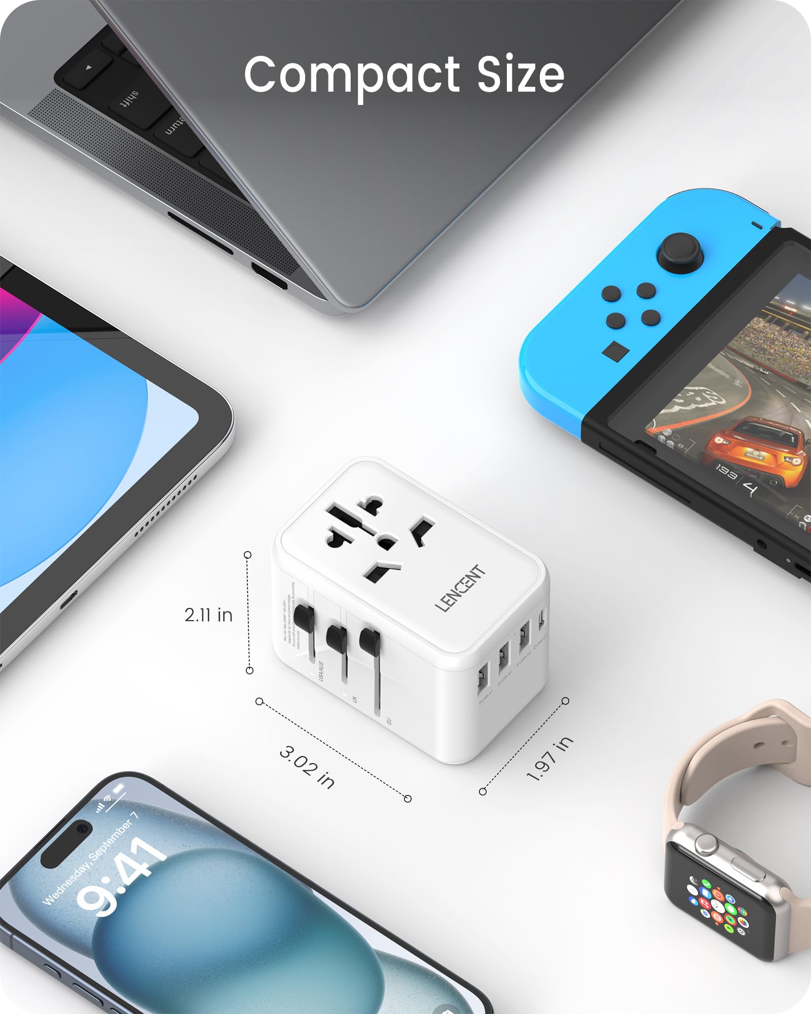 Lencent Universal Travel Adapter, Gan Iii 45W International Charger With 3 Usb Ports & 2 Usb C Pd Fast Charging Adaptor, Worldwi