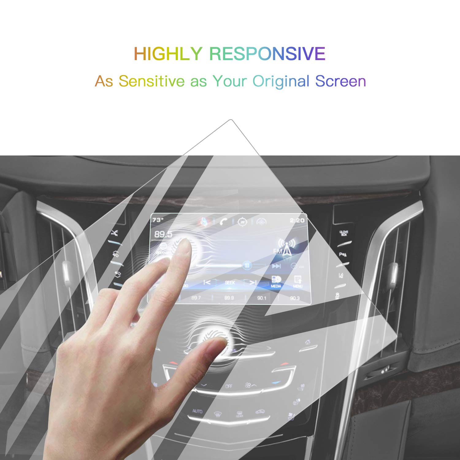 Screen Protector Foils For 2015 2020 Cadillac Escalade Cue Infotainment Interface 8In Navigation Display Tempered Glass 9H Hardness Anti Glare Hd Clear Chevrolet Lcd Gps Touch Screen Protective Film