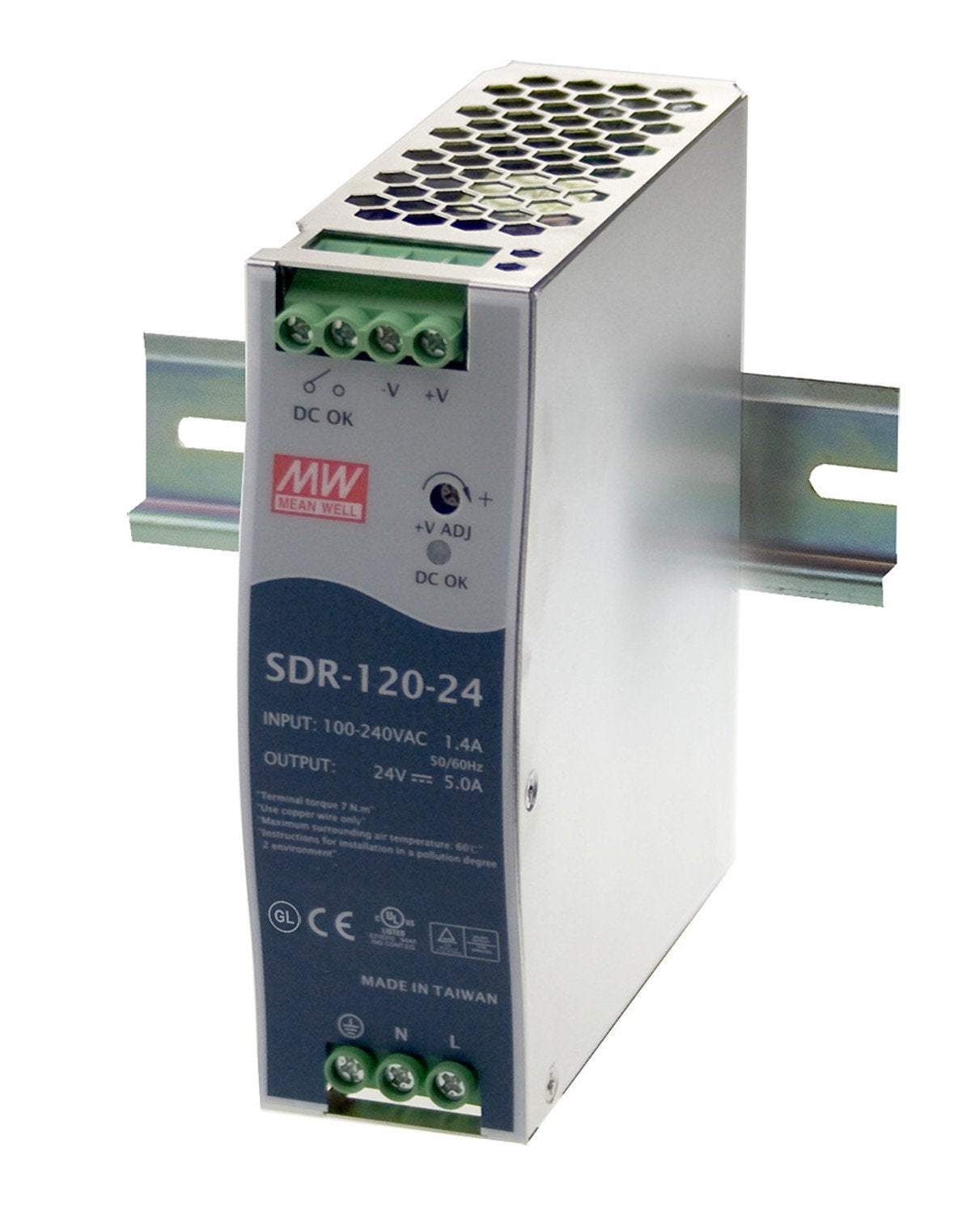 Mean Well Sdr-120-48 Ac To Dc Din-Rail Power Supply With Pfc Function, 48Vdc, 2.5A, 120W