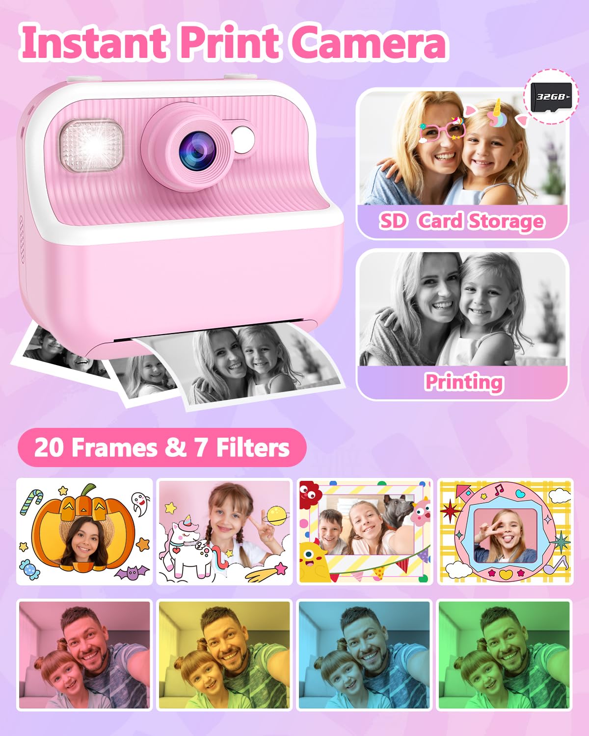 Kids Camera Instant Print, Christmas Birthday Gifts For Kids 3 12, 1080P Instant Print Camera For Kids, Toddler Camera Toy For 4