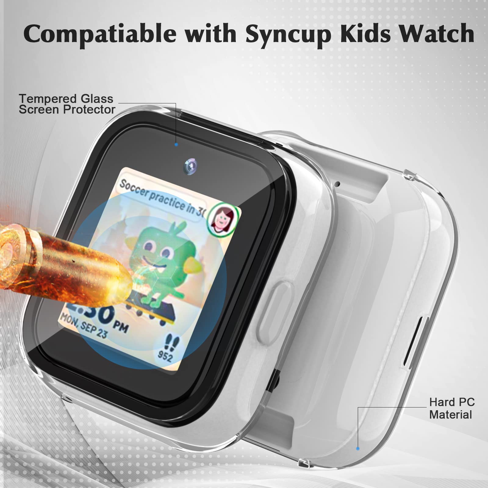 2 Pack Case Compatible With T Mobile Syncup Kids Watch Screen Protector, Hard Pc Case Build In Tempered Glass For Sync Up Kids W