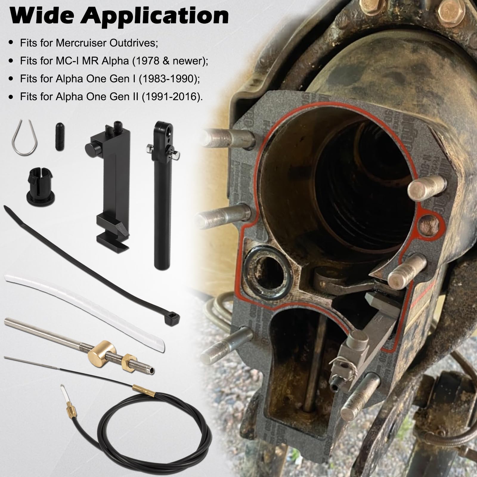 865436A02 Lower Shift Cable Kit Fits For Mercruiser Alpha One & Gen Two 1 2 Mr Mc 1978 & Newer, Replaces For Mercruiser 19543A10