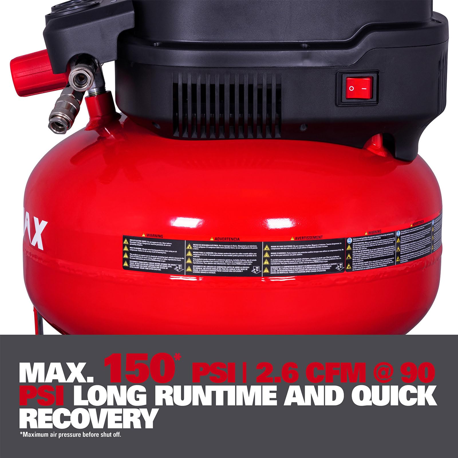 Ecomax Air Compressor, Portable Air Compressor, 6 Gallon, Pancake Air Compressor, Max 150 Psi, 2.6 Cfm @90 Psi, Oil Free Small E