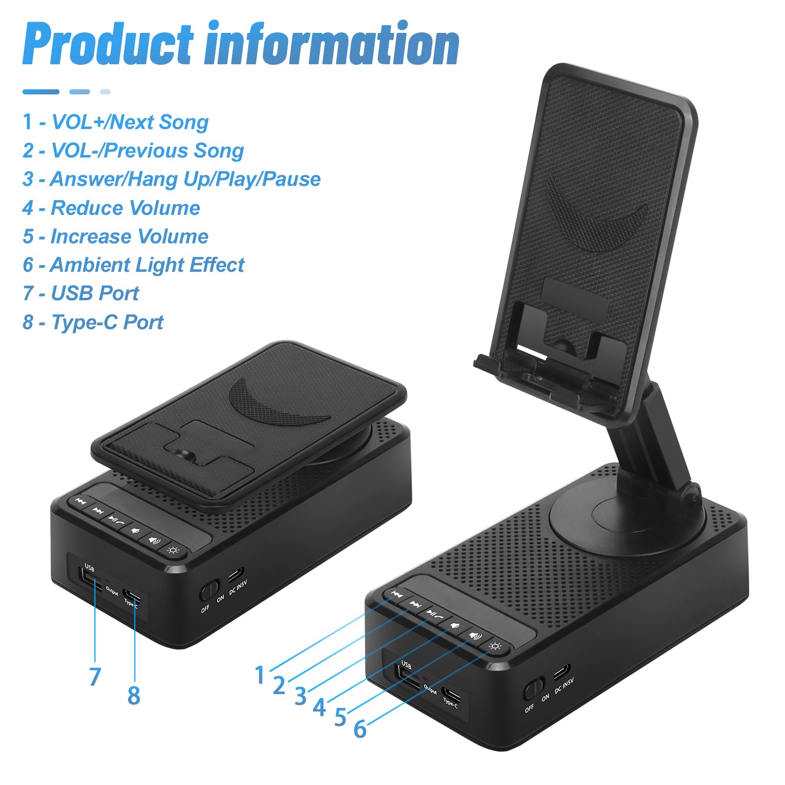 Toiysyy Cell Phone Stand With Bluetooth Speaker, Multi Angle 360 Degree Rotating, Hd Sound, Non Slip Base Gifts For Men/Women/Bo