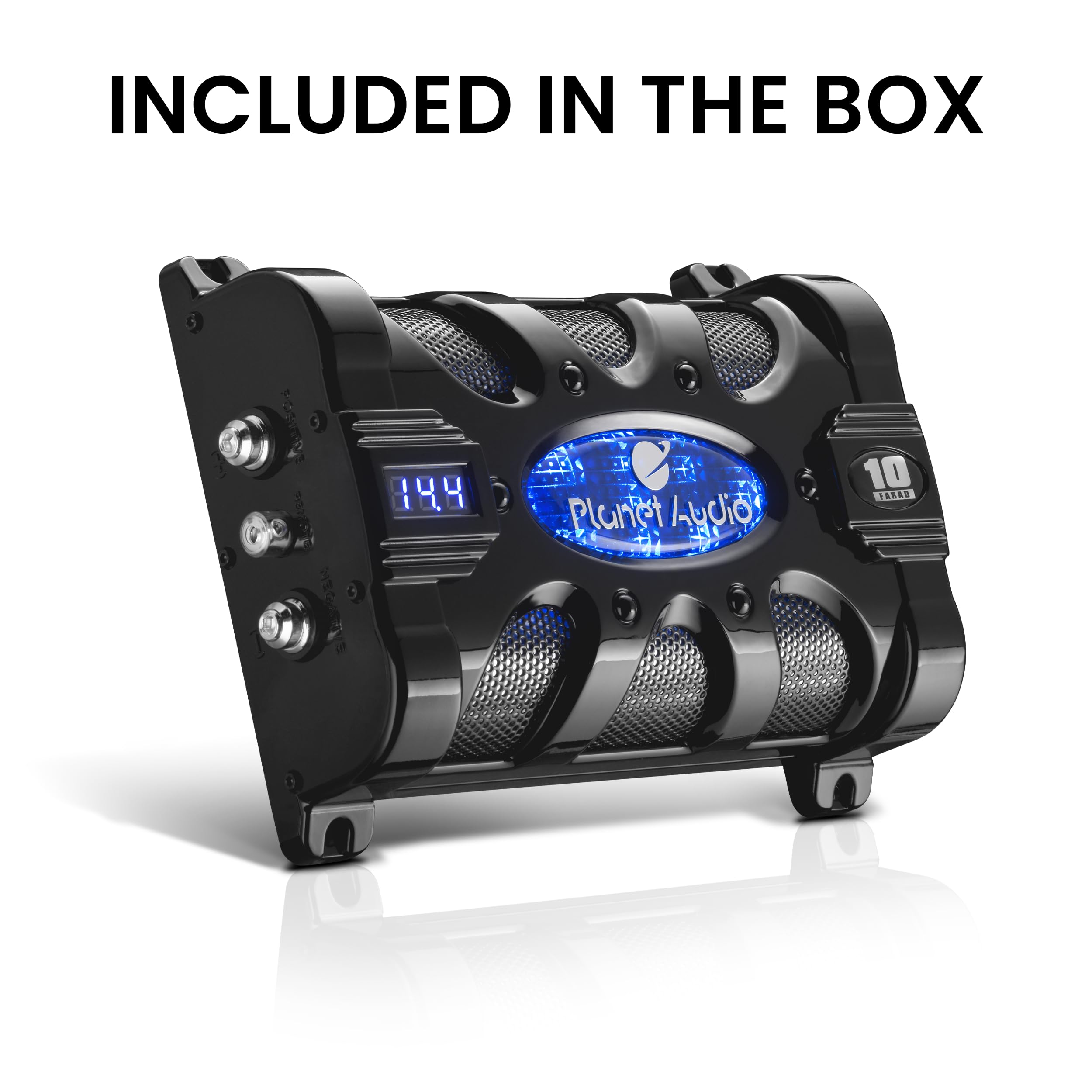 Planet Audio Pc10F Car Capacitor   10 Farad, Energy Storage, Enhance Bass From Stereo, Warning Tones, Led Voltage Meter