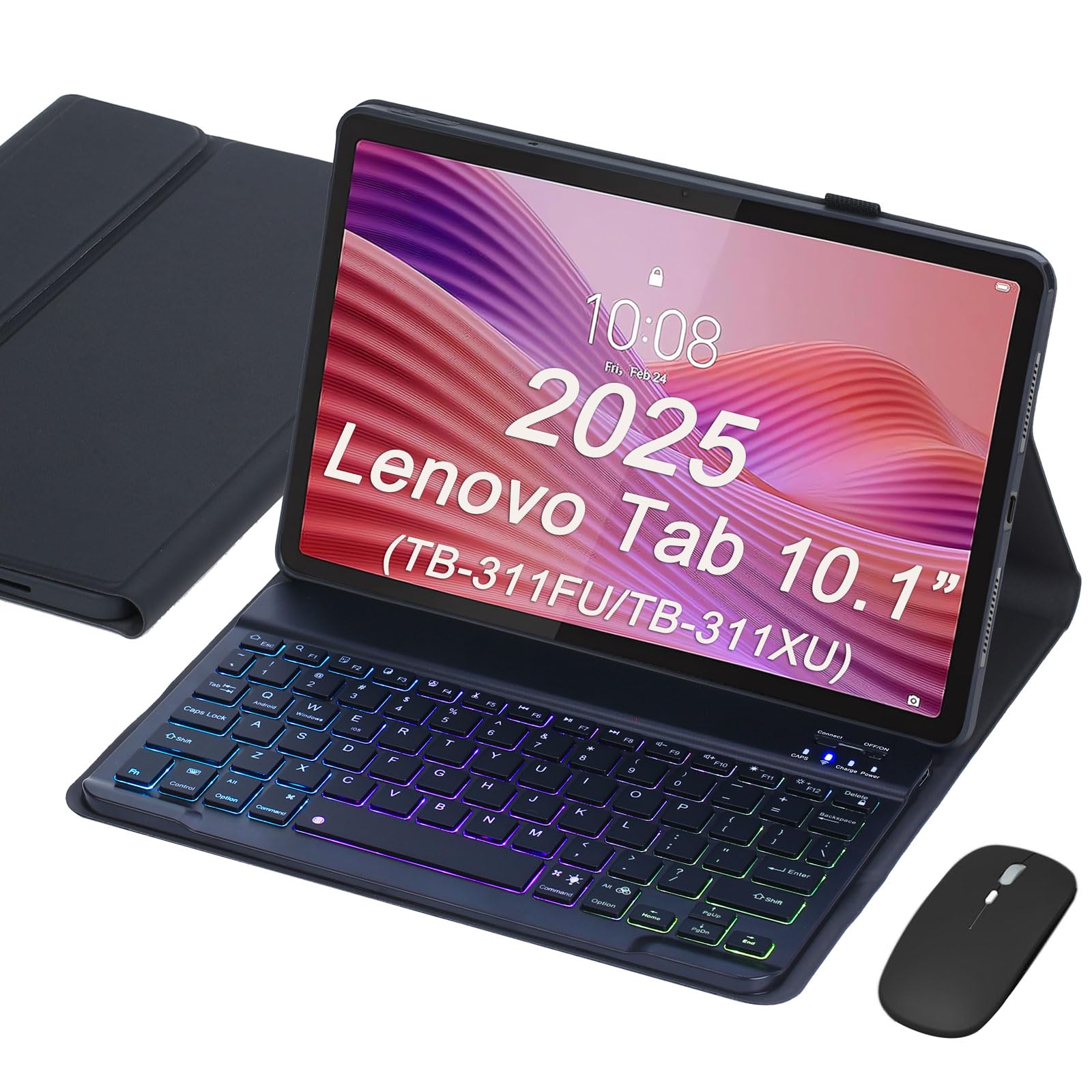 Keyboard Case for Lenovo Tab 10.1 2025 (TB311FU/TB311XU), Wireless Bluetooth Rechargeable Keyboard with Mouse, Backlit RGB 