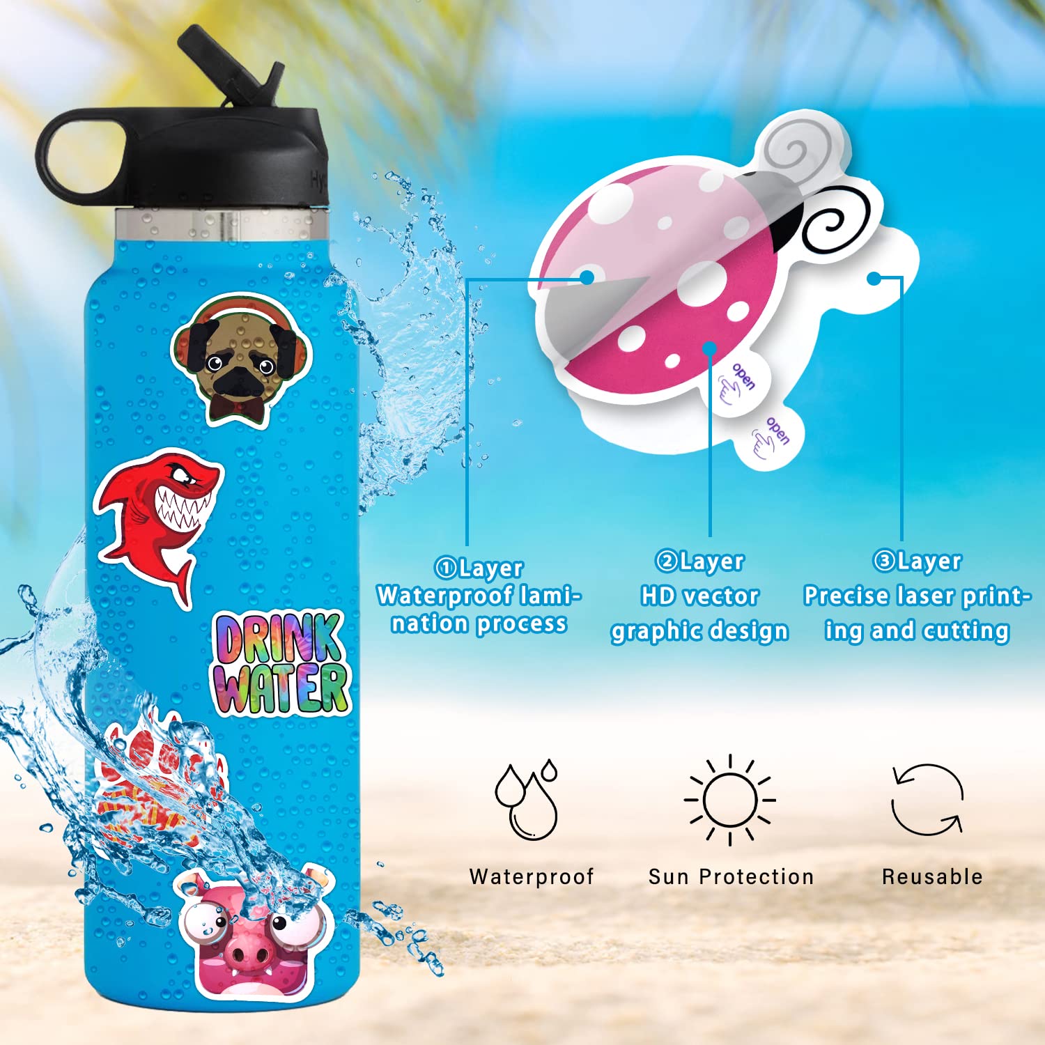 Stickers 200 Pcs Cute Sticker Pack, Waterproof Vinyl Stickers, Stickers For Water Bottle Laptop Phone Macbook Scooter Scrapbook