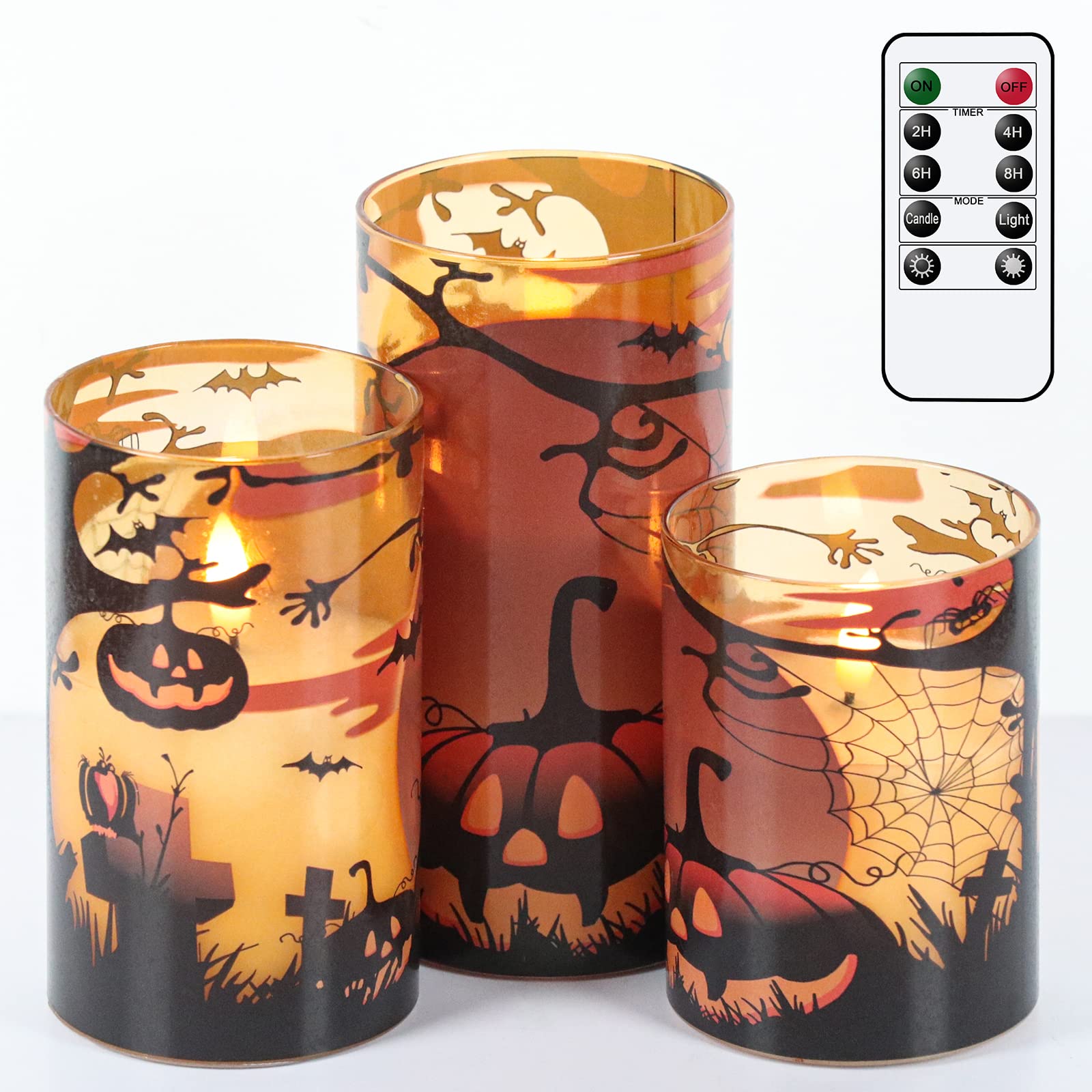 Dromance Pumpkin Glass Flameless Candles With Remote And Timer, Battery Operated Realistic 3D Wick Flickering Real Wax Led Candl