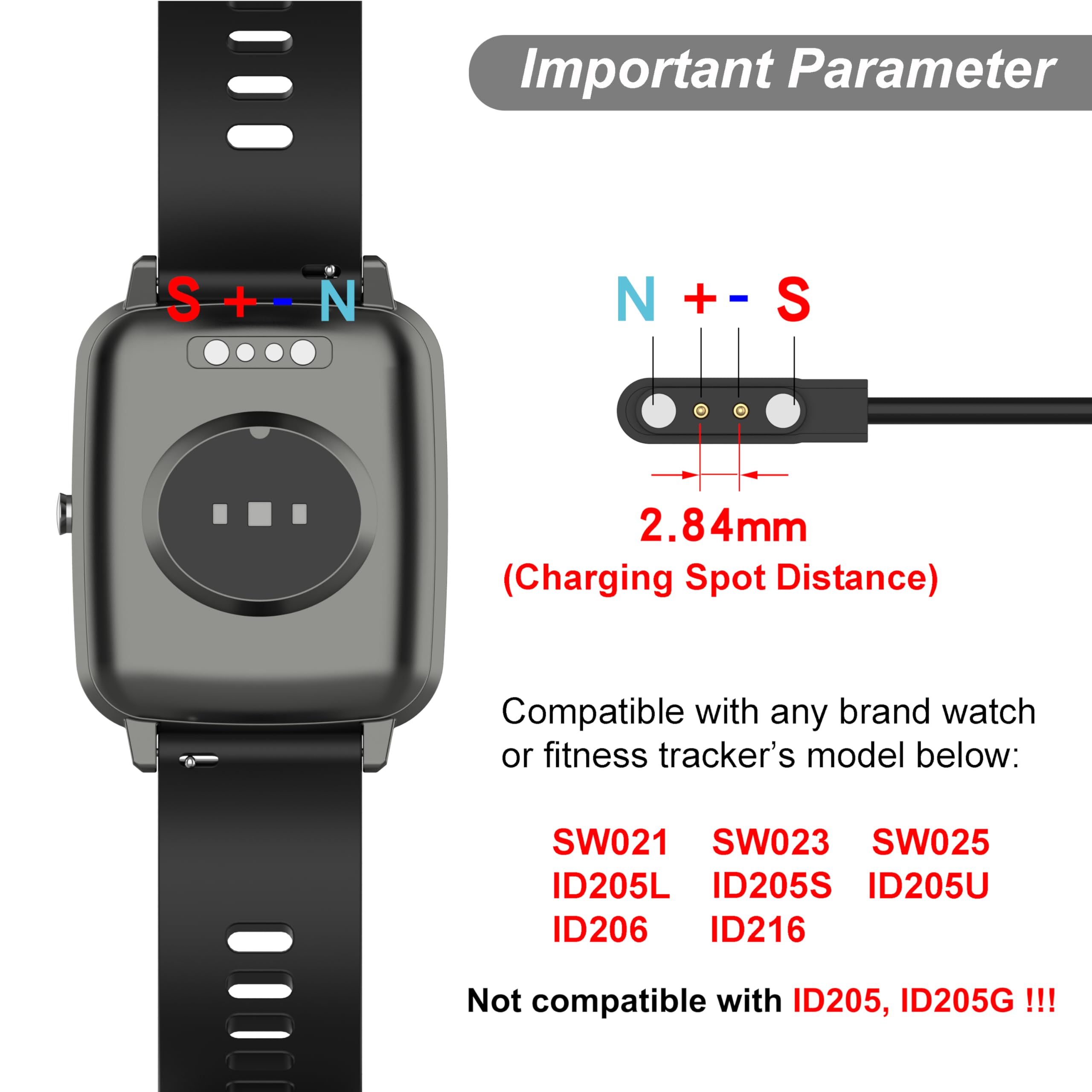 Charger For Veryfit Smart Watch - Idw26, Idw25, Idw23, Idw21, Idw19, Idw17, Idw16, Idw15, Idw13, Id205L, Id206 - Magnetic Chargi