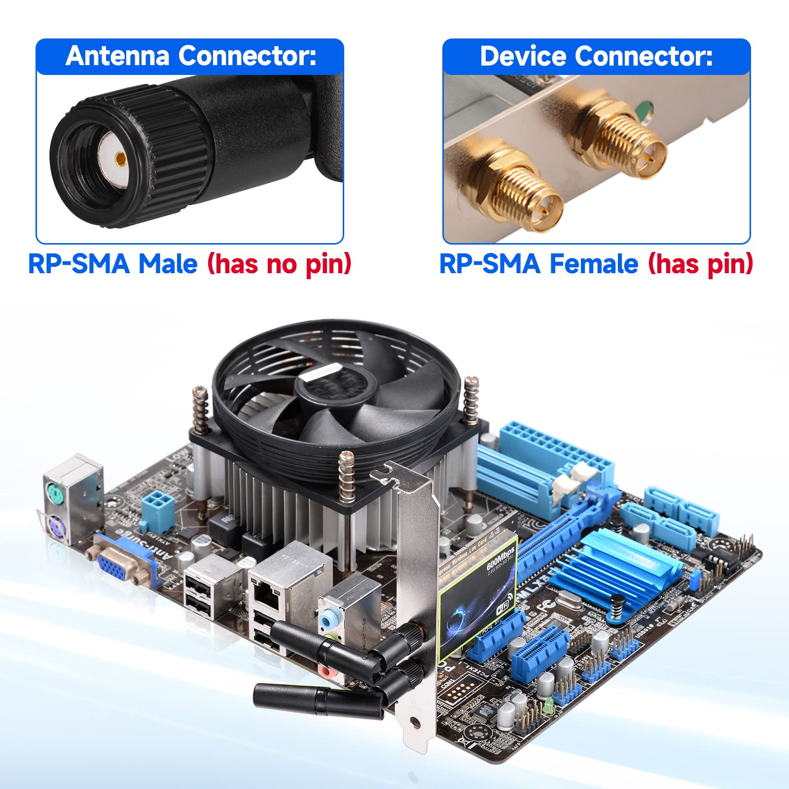 Eightwood Small Wifi Antenna Dual Band 2.4Ghz 5Ghz Rp-Sma Antenna 2Pcs For Pc Desktop Computer Pcie Card Wifi Router Wireless Ba