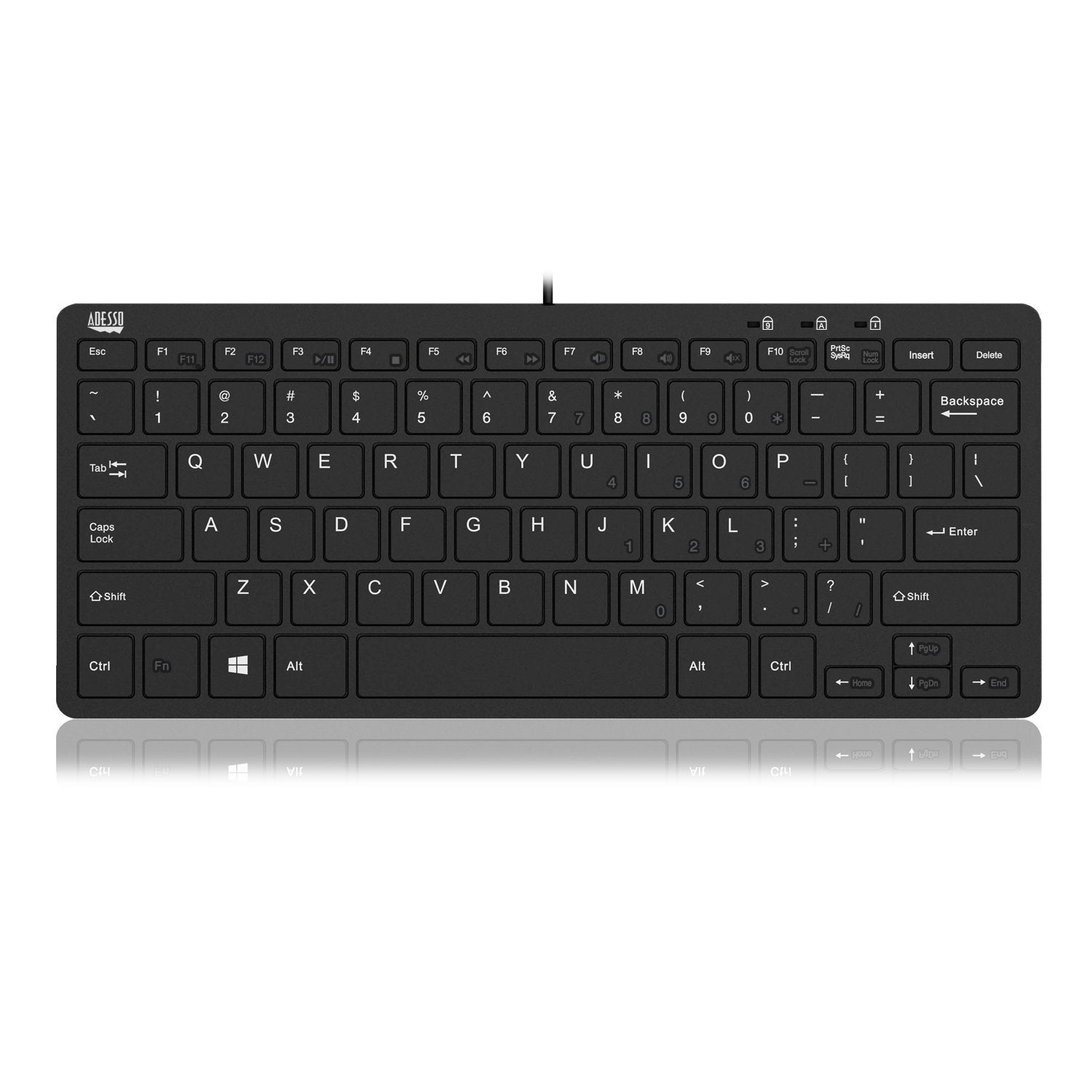 Adesso Adaptec Slimtouch 510 Mini Keyboard With Usb Hubs (Akb 510Hb), Black