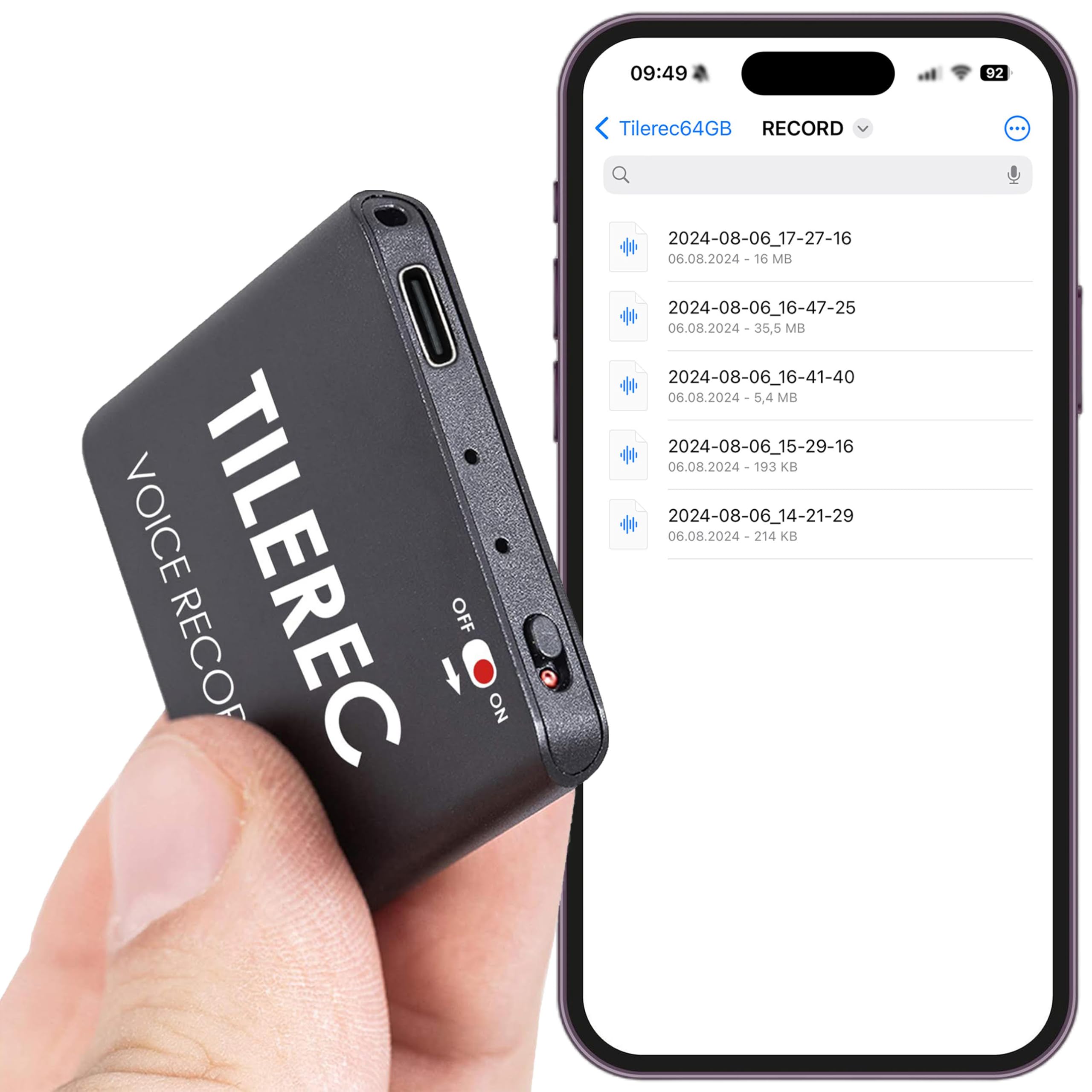 Tilerec Voice Activated Recorder With Playback   64Gb Storage, 1100 Hours Of Audio Recording, Slim & Portable Design For Meeting