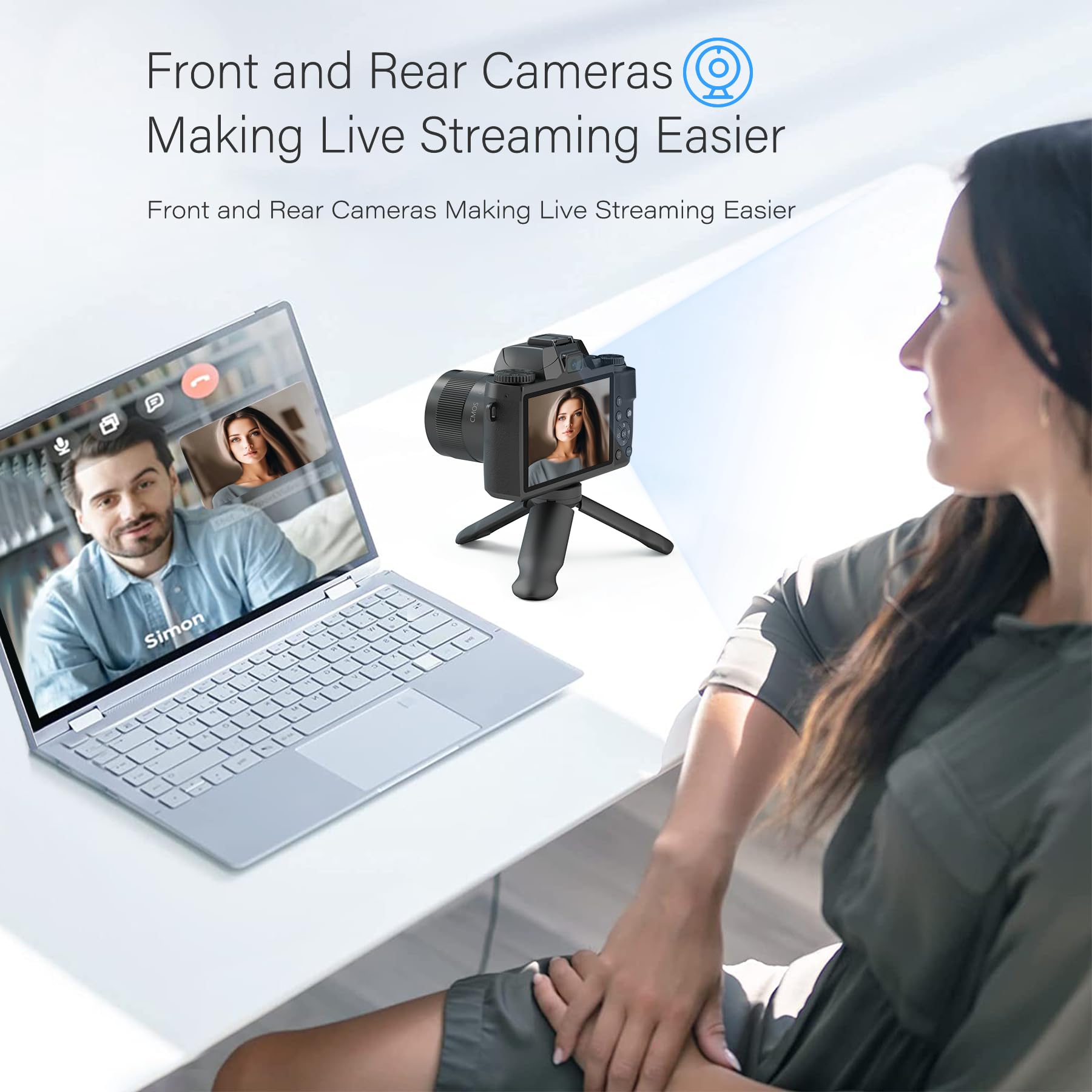 Saneen Digital Camera For Photography, 4K 64Mp Wifi Touch Screen Vlogging Camera With Flash, 32Gb Sd Card, Lens Hood, 3000Mah Ba