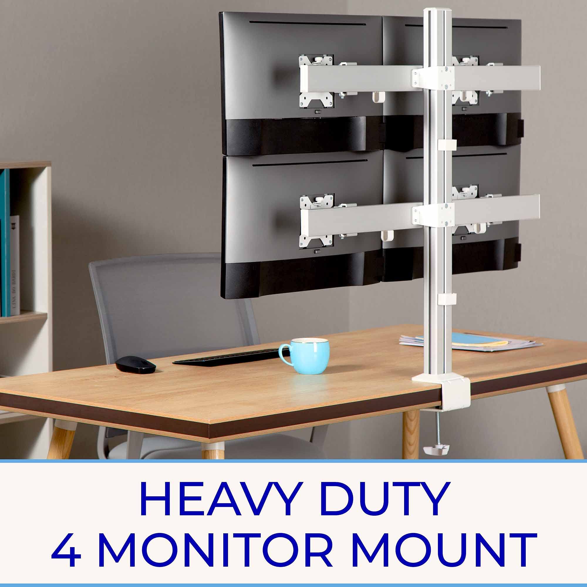 Stand Steady 4 Monitor Mount Desk Setup   Heavy Duty Height Adjustable Monitor Stand, Swivel Arm With Clamp On Base, Four Screen Vesa Mount Fits Most Lcd/Led Monitors 17 32 In. (Silver, 4 Mounts)