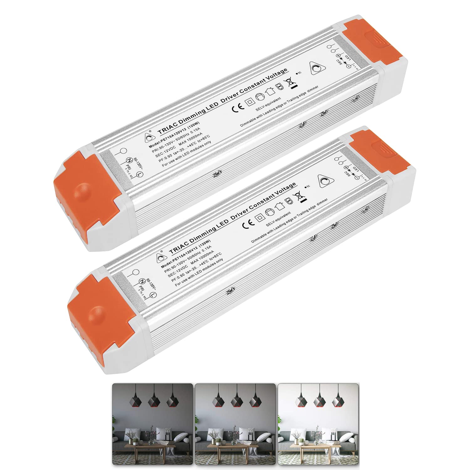 120 Watts 10A Dimmable Led Driver Dimming Power Supply 110V To 12V Dc Led Transformer Dimmable (2 Pack)