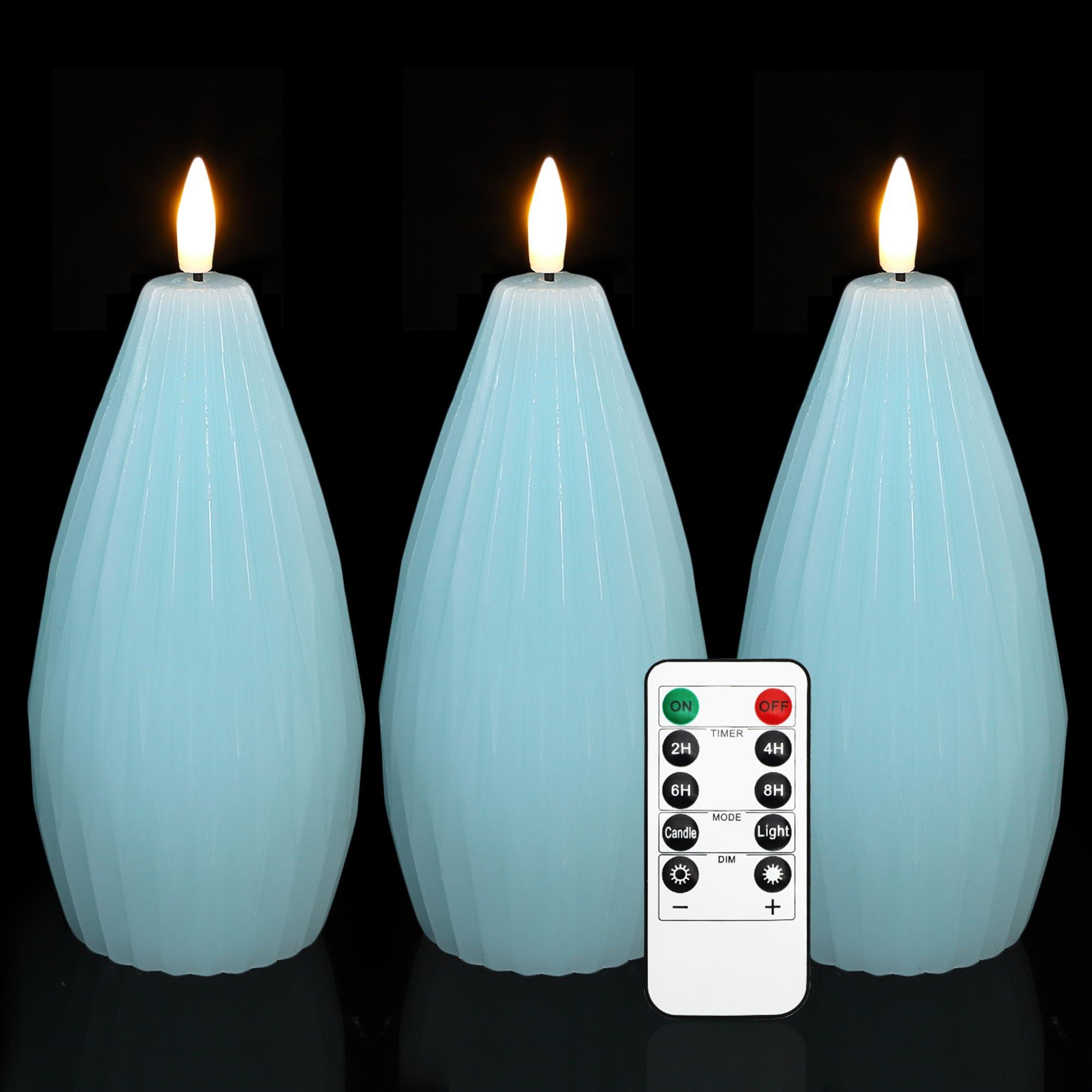Silverstro Ocean Flameless Candles Remote Irregular Polygon Ribbed Design Real Wax Flicker Battery Operated Candles For Home Par