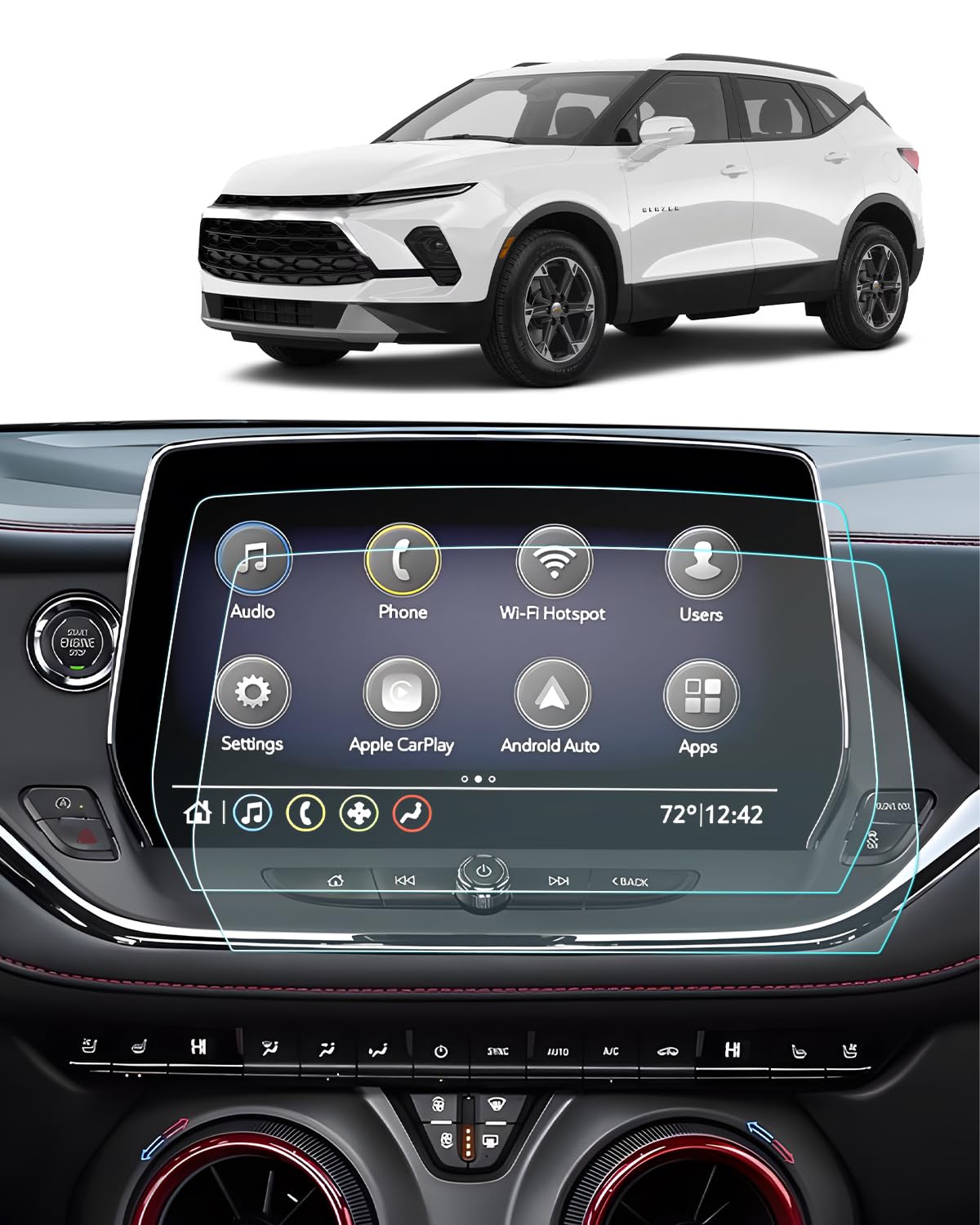 Bixuan 2 Pack Screen Protector For 2023-2024 Chevy Blazer 2Lt/3Lt/Rs/Premier Accessories Navigation 10.2 Inch Touch Screen Nano 